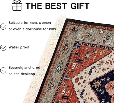 Persian Style Carpet Mouse Pad Vintage Miniature Bohemian Rug Desk Pad, Non-Slip Computer Mouse Mat with Fringed Edges, Elegant Table Decor for Home & Office Accessories