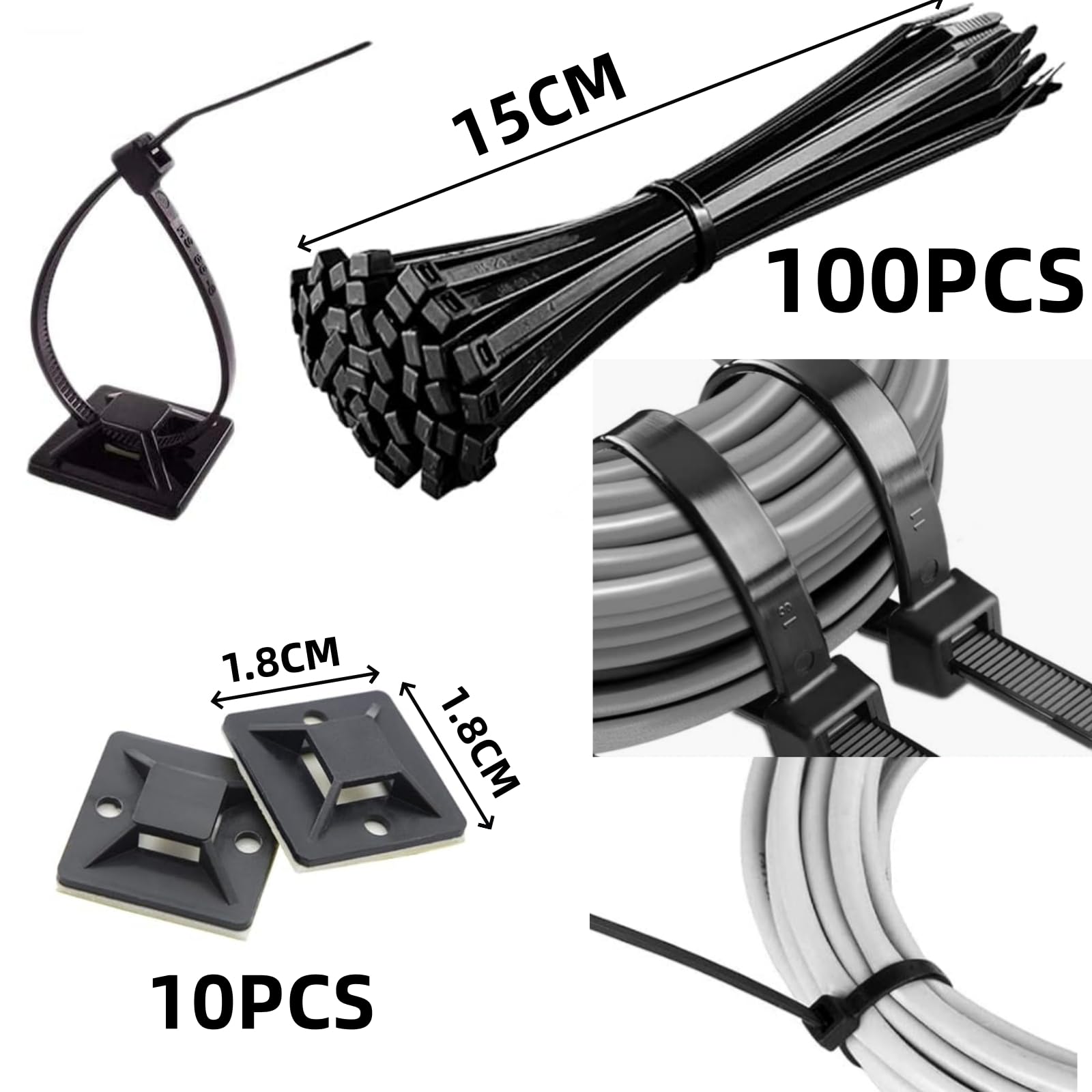 Kabelmanagement Set, 293-teilig - Weiß, Mit Kabelhülsen, Clips, Kabelbindern & Klebepad Für Ordnung
