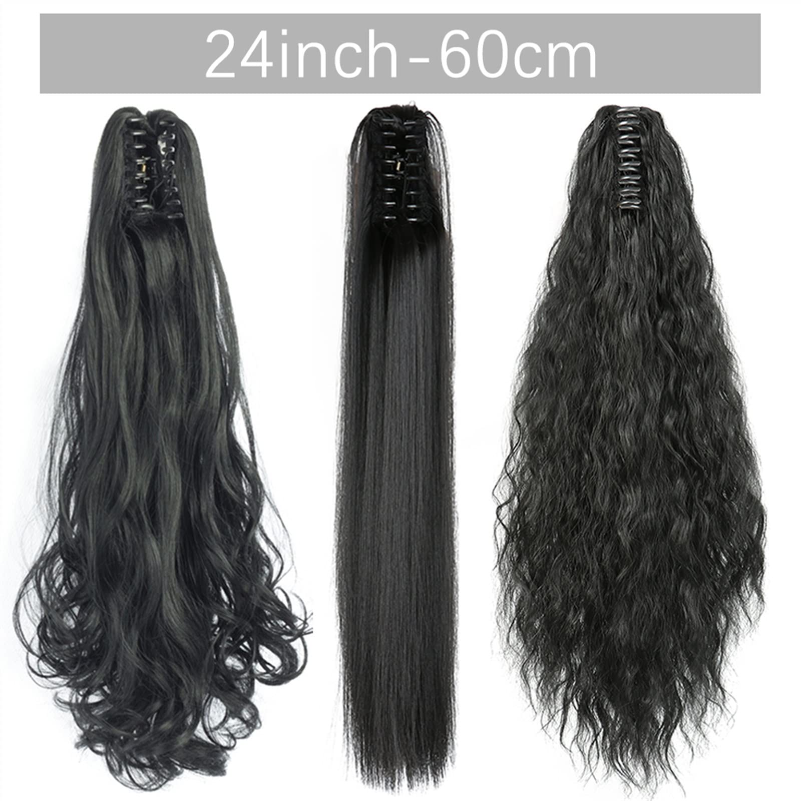 Estensione coda di cavallo Clip ad artiglio sintetica lunga e dritta sulle estensioni dei capelli a coda di cavallo Pezzo di capelli a coda di cavallo resistente al calore da 24 pollici for le donne Q