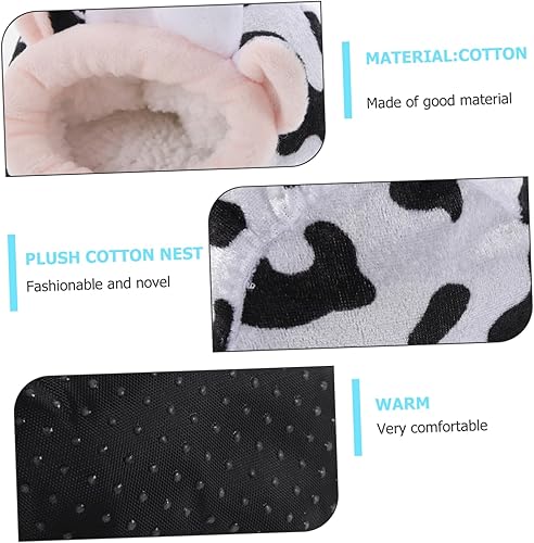 Miniatura 6 de VILLCASE Hámster de algodón para mascotas, acogedor escondite para conejillos de indias, cama de algodón cálida y adorable con estampado de vaca,