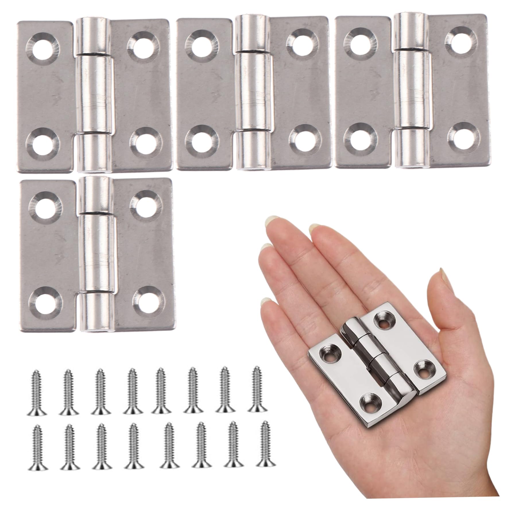 Stainless Steel Hinges, 4Pcs 2in Polished Rotating Hinge with Screws for Cabinet Wardrobe - Small Hinges