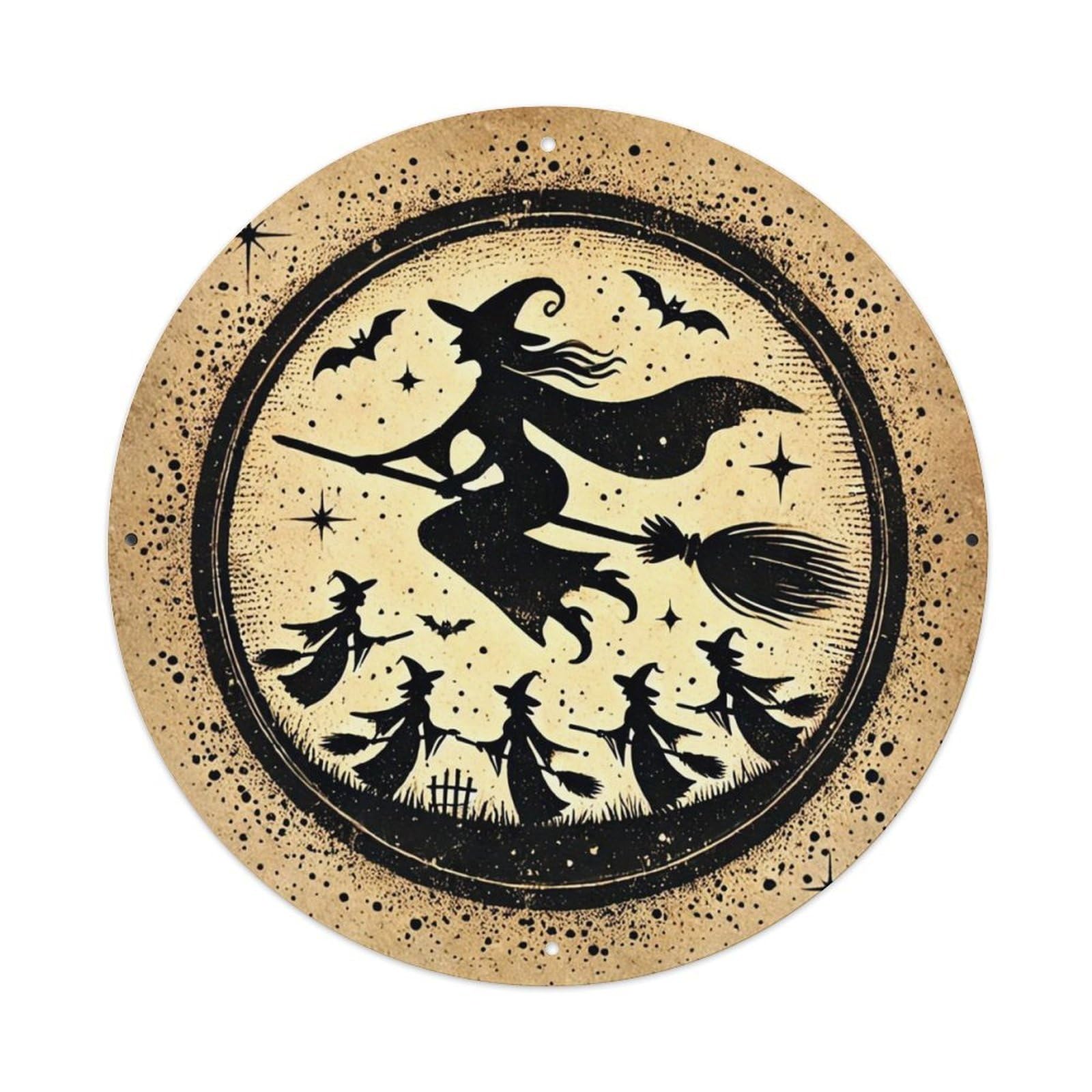 Witch Flying On Broomstick Tin Sign Metal Poster Vintage Metal Signs for Home Man Cave Bar Cafe Kitchen laundry room Wall Decorations 8x8 inches