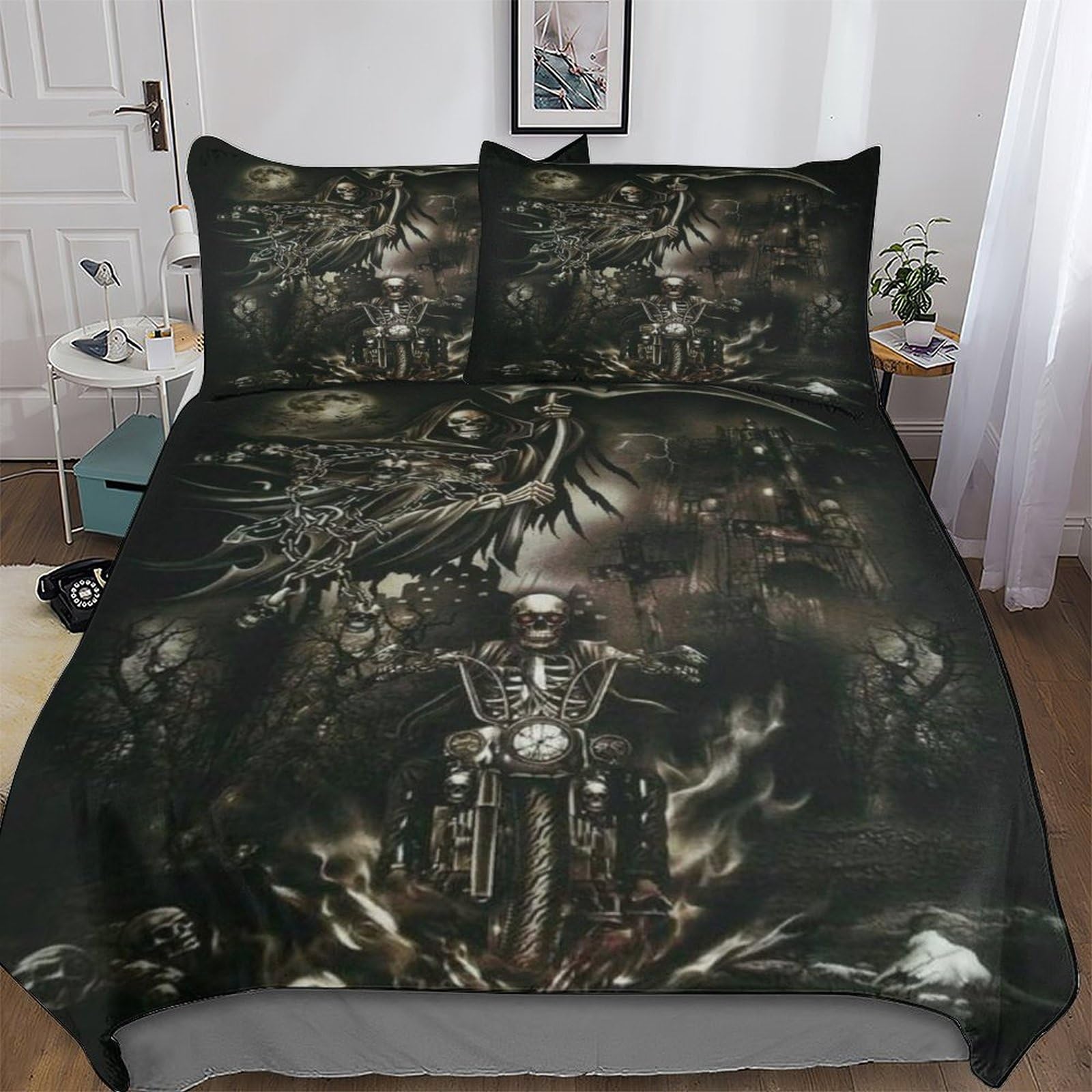 Pazzk Gothic Skull-3 Gothic Skull 3D Printed Duvet Cover Set Microfibre Soft Quilt Covers Easy Care Quality Comforter Cover Bedding Sets With Pillowcase For Teen Adult Kids King (220X240cm)