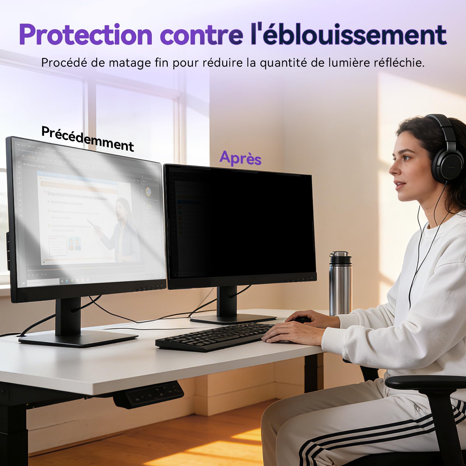 Lot de 2 Filtres de Confidentialité Magnétiques 27 Pouces pour Moniteurs 16:9, Anti Lumière Bleue, Anti Reflets