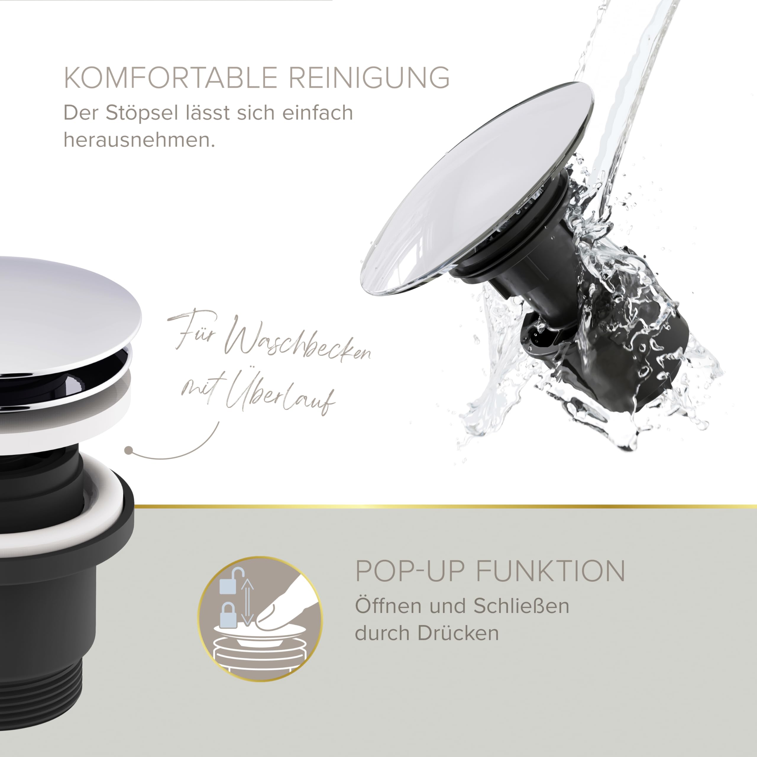 Lenz Waschtischarmatur Bow² in Chrom – 360° schwenkbarer Bogenauslauf – Mit EasyClean Pop-Up Ventil – EasyFix Befestigung von oben – Hochwertige & pflegeleichte Oberfläche – 46010202 | Badarmatur mit Anti-Kalk Markenmischdüse, Keramikkartusche, Befestigun