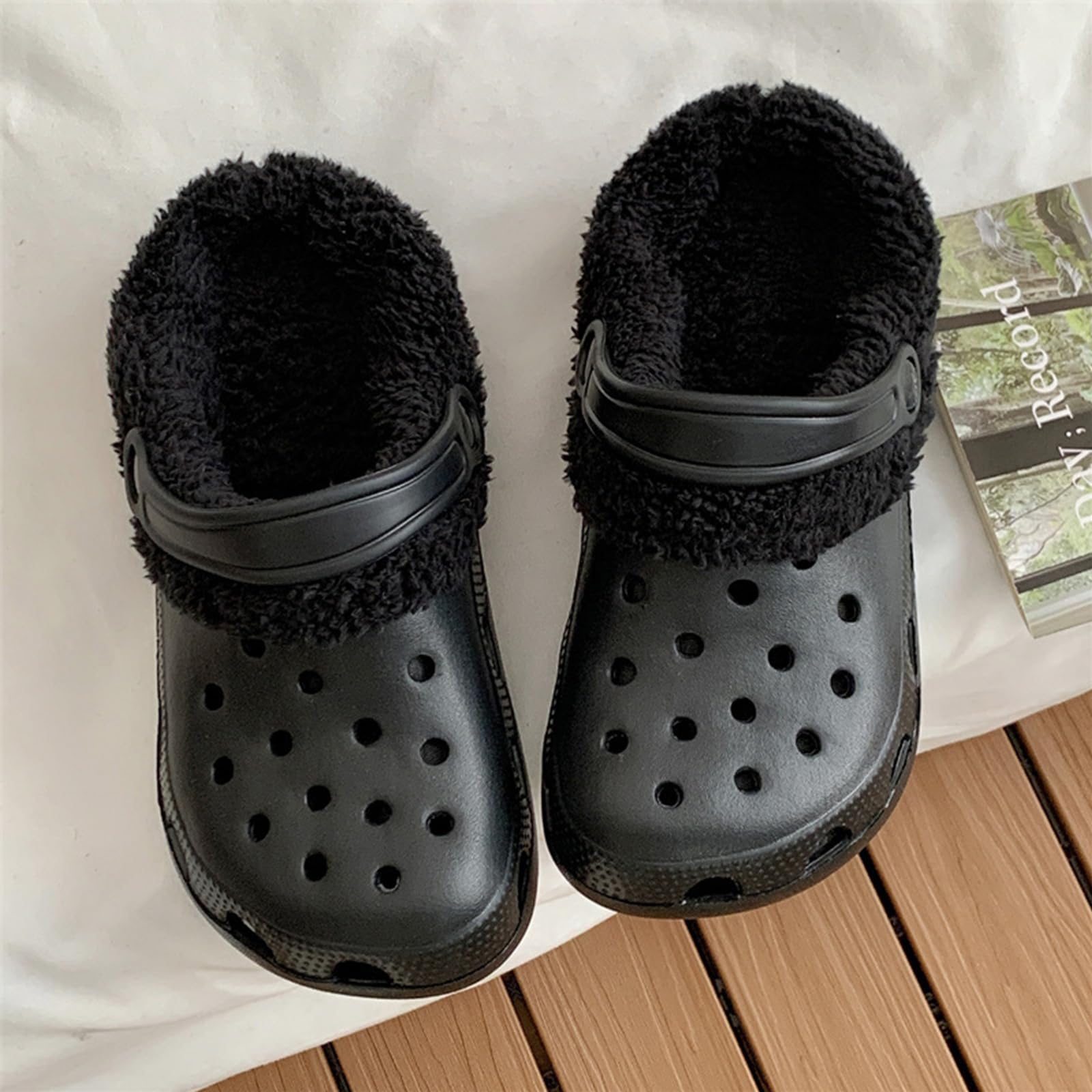 2 pary wkładka do chodaków Crocs, wymienne z puszystego polaru, zimowe, białe i czarne, ciepłe, wyjmowalne, z osłoną sznurowadeł