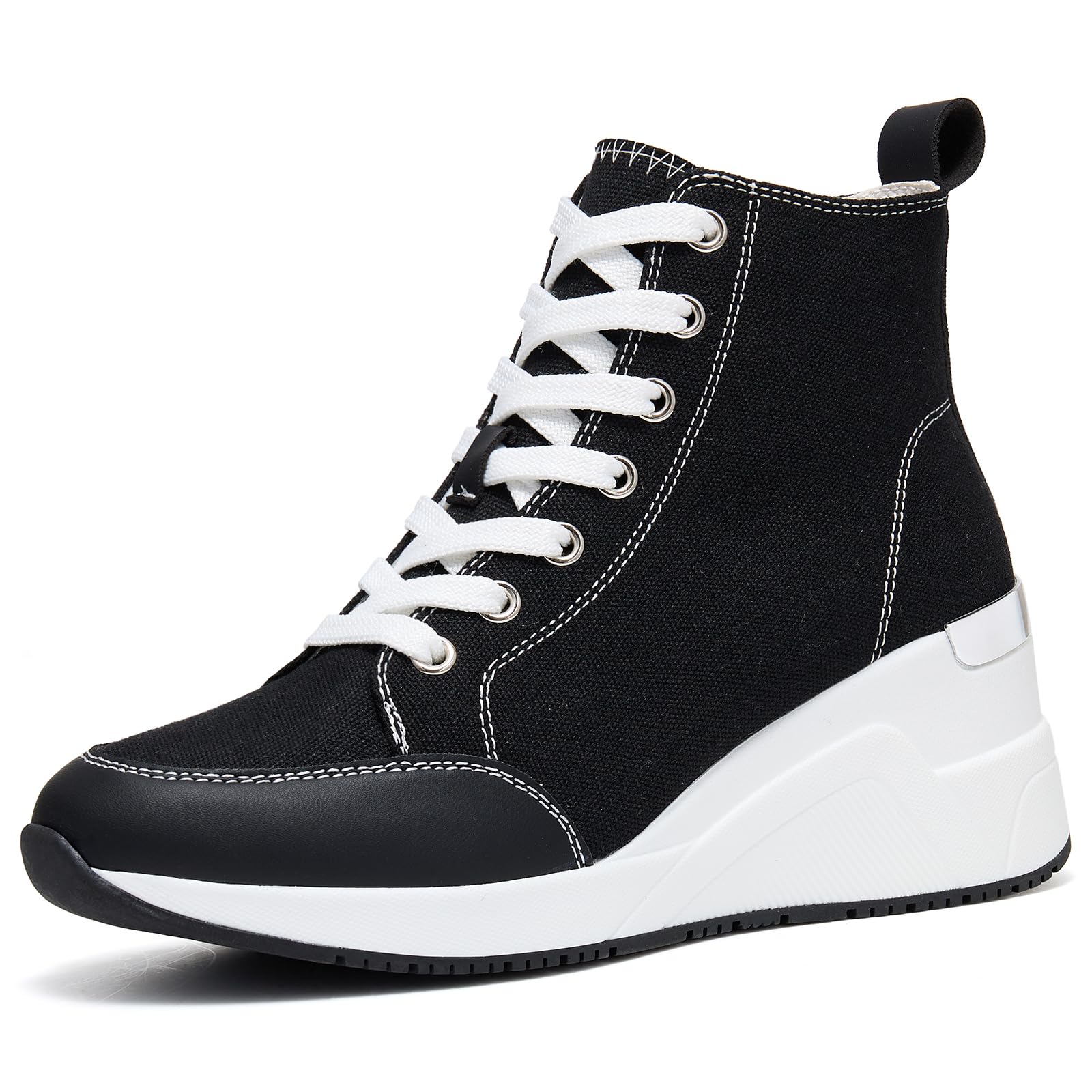 Cestfini Graffiti High Top Sneakers for Women Breathable White Black Platform Sneakers Lace up Womens Canvas Shoes