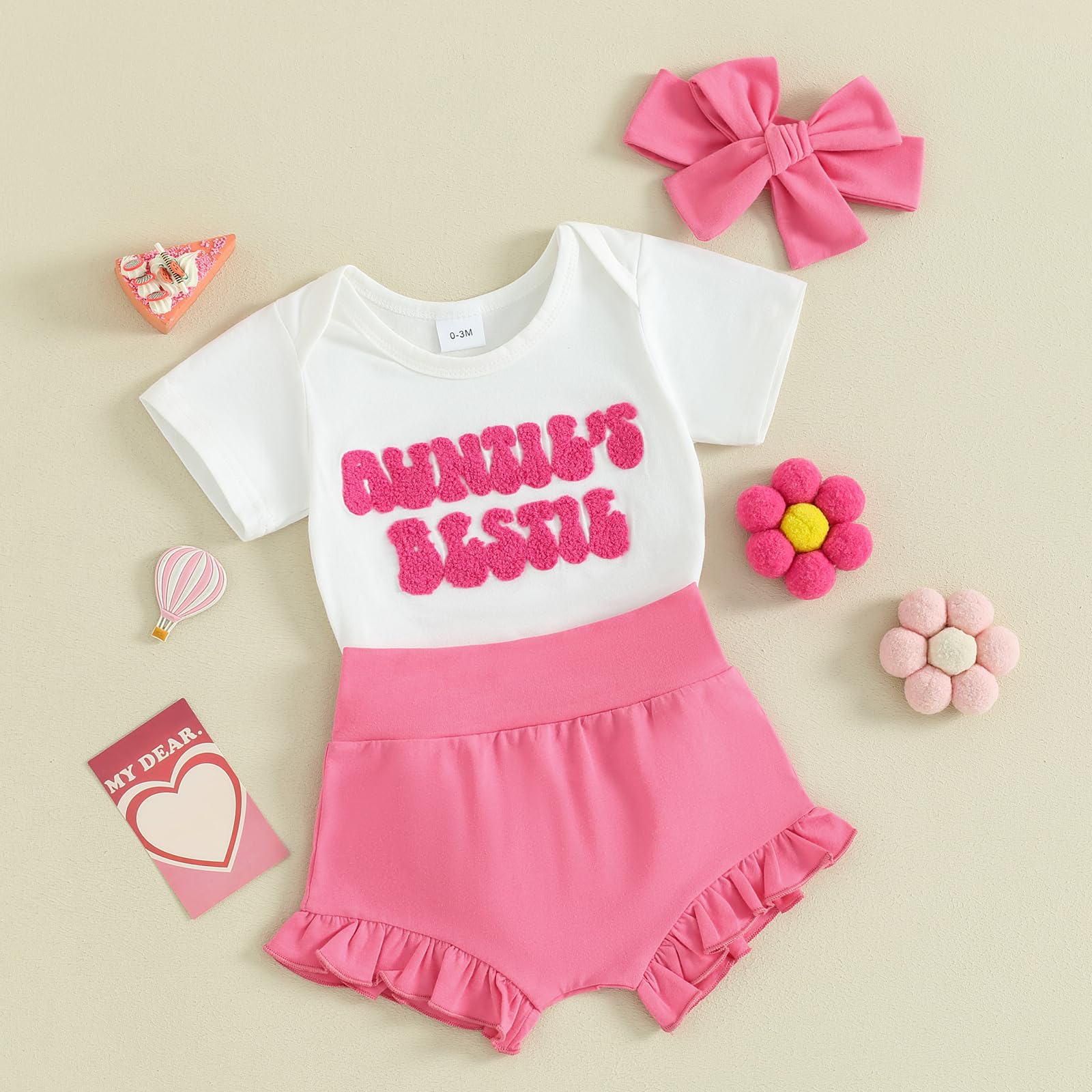 Lnzyyephy Newborn Baby Girl Clothes Summer Fly Sleeve Letter Print Romper Tops + Ruffle Bloomers Shorts Infant Outfits Set (Dark Pink 03, 0-3 Months)