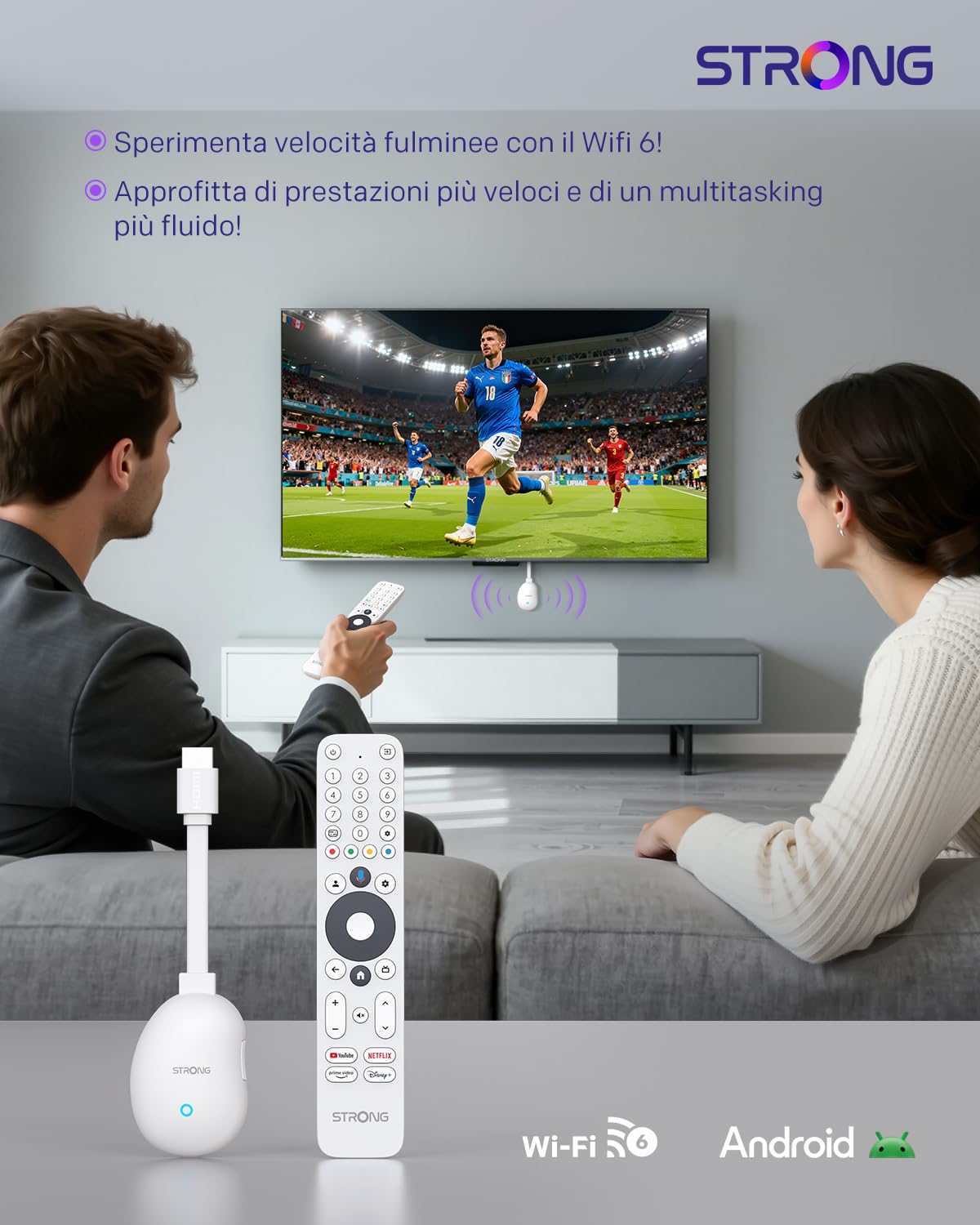 STRONG - 4K UHD Android TV Streaming Box - Leap-Neve - Google TV HDMI Stick - Wi-Fi 6 - Chromecast integrato - Compatibile con il controllo vocale Google - Dolby Vision-Atmos - Bianco