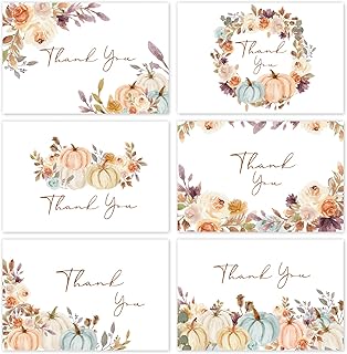 Whaline 36 Pack Fall Thank You Cards Watercolor Pumpkin Floral Greeting ...