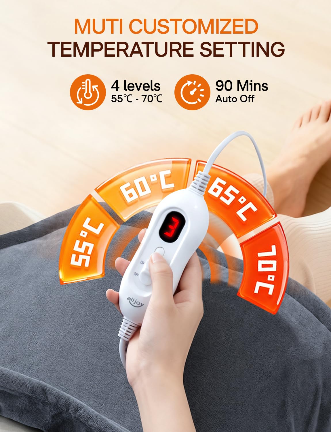 ALLJOY Termoforo Cervicale e Spalle, 22"x18" Cuscinetto Termico Riscaldato per Collo, 4 Livelli di Calore, 2.2LB, 90 Mins Spegnimento Automatico, Lavabile in Macchina