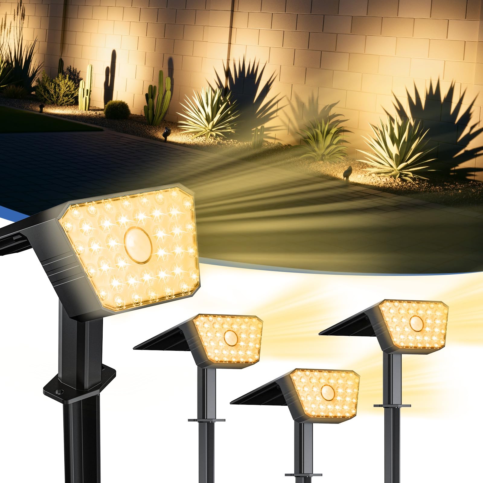 FIFlying Solarlampen für Außen Garten, 2 Stück 7000K Kaltweiß Solarstrahler, Solarleuchte mit IP67 Wasserdicht, 3 Beleuchtungsmodi, für Außen, Garten, Rasen, Anlage, Statue, Hof, Wege
