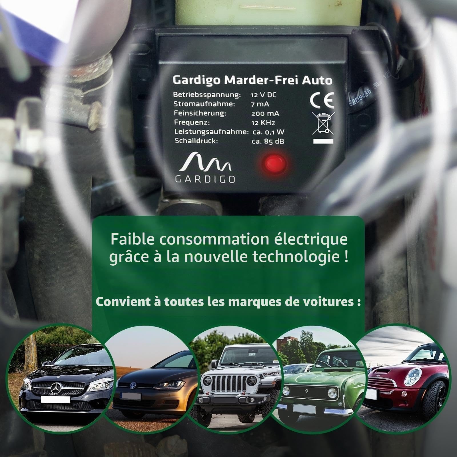 Gardigo® Anti Martre Voiture – Répulsif Ultrason Branché sur Batterie – 12V – Protection Moteur Contre Fouines, Rongeurs, Martres – Dispositif Préventif pour Voitures et Camping Cars