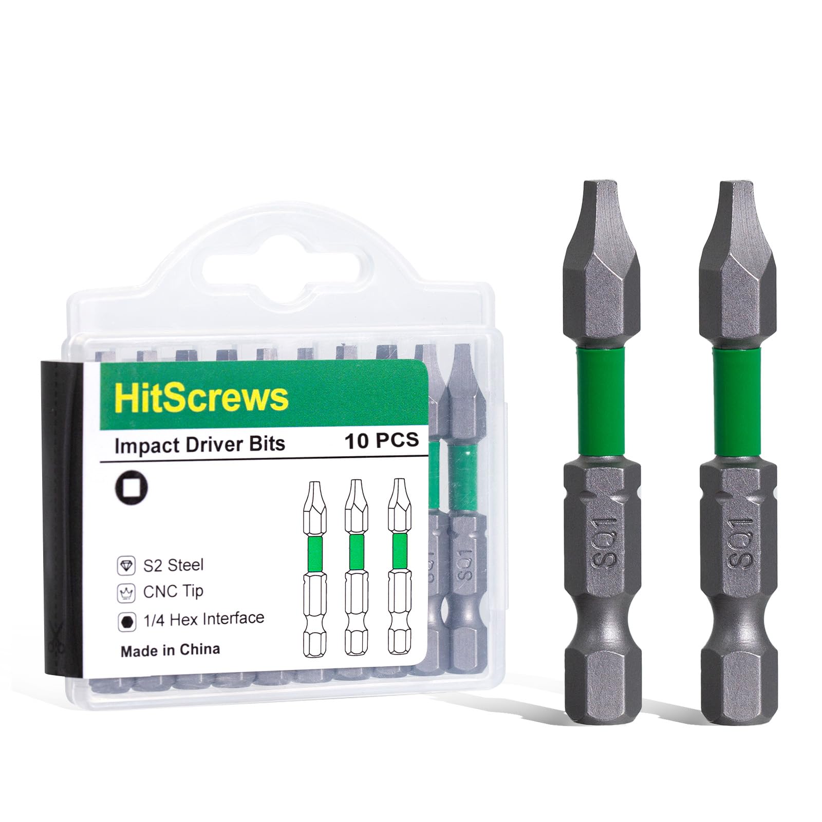 Square Screwdriver Bits #1, Magnetic SQ1 Robertson Bit 2"/50mm 10Pcs