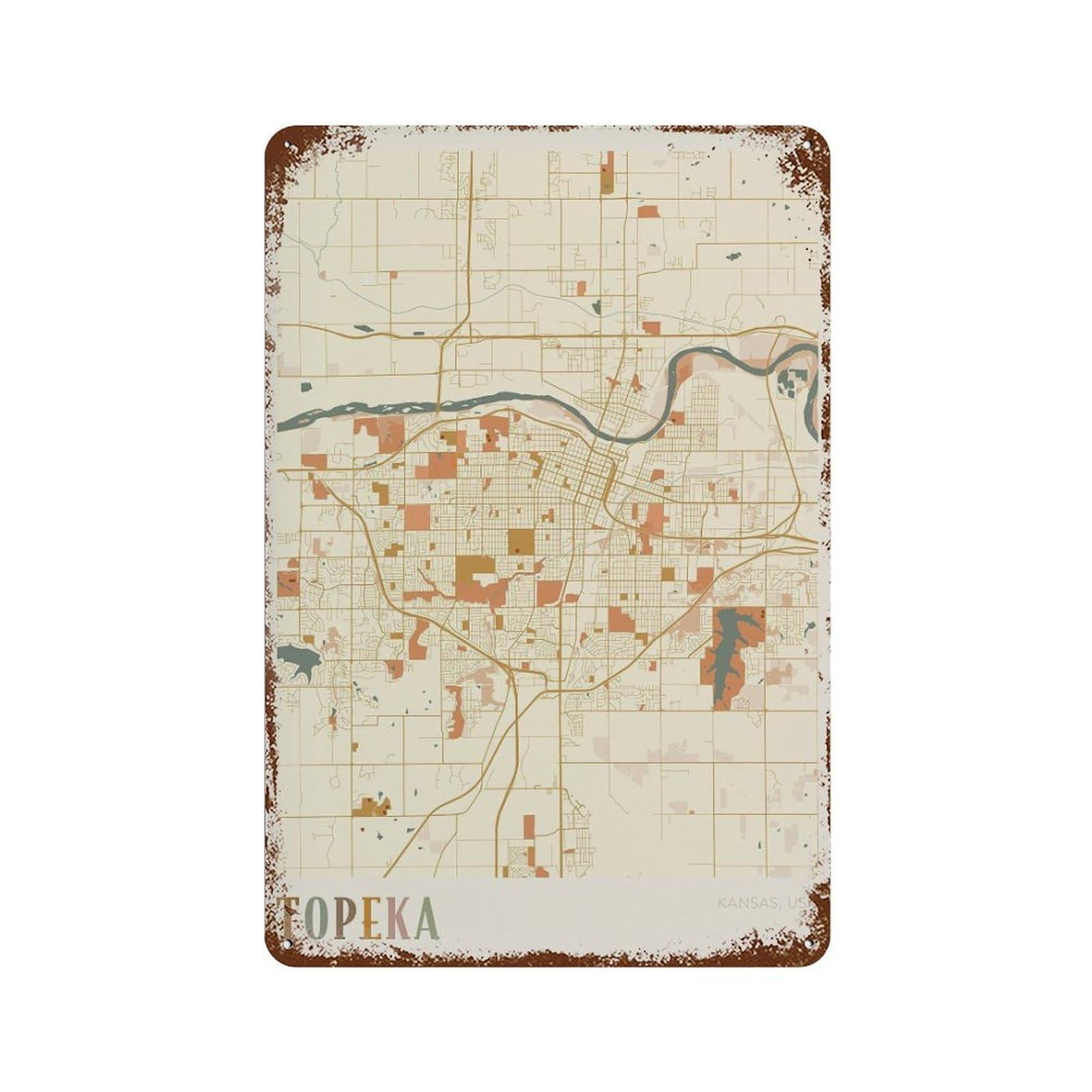 xiaoxiaoshen Topeka Map Kansas Travel Gift Boho Wall Decor Art Metal Tin Poster Modern Home Decor Art Home Bar Shop Decorations Vintage Sign 30x20cm