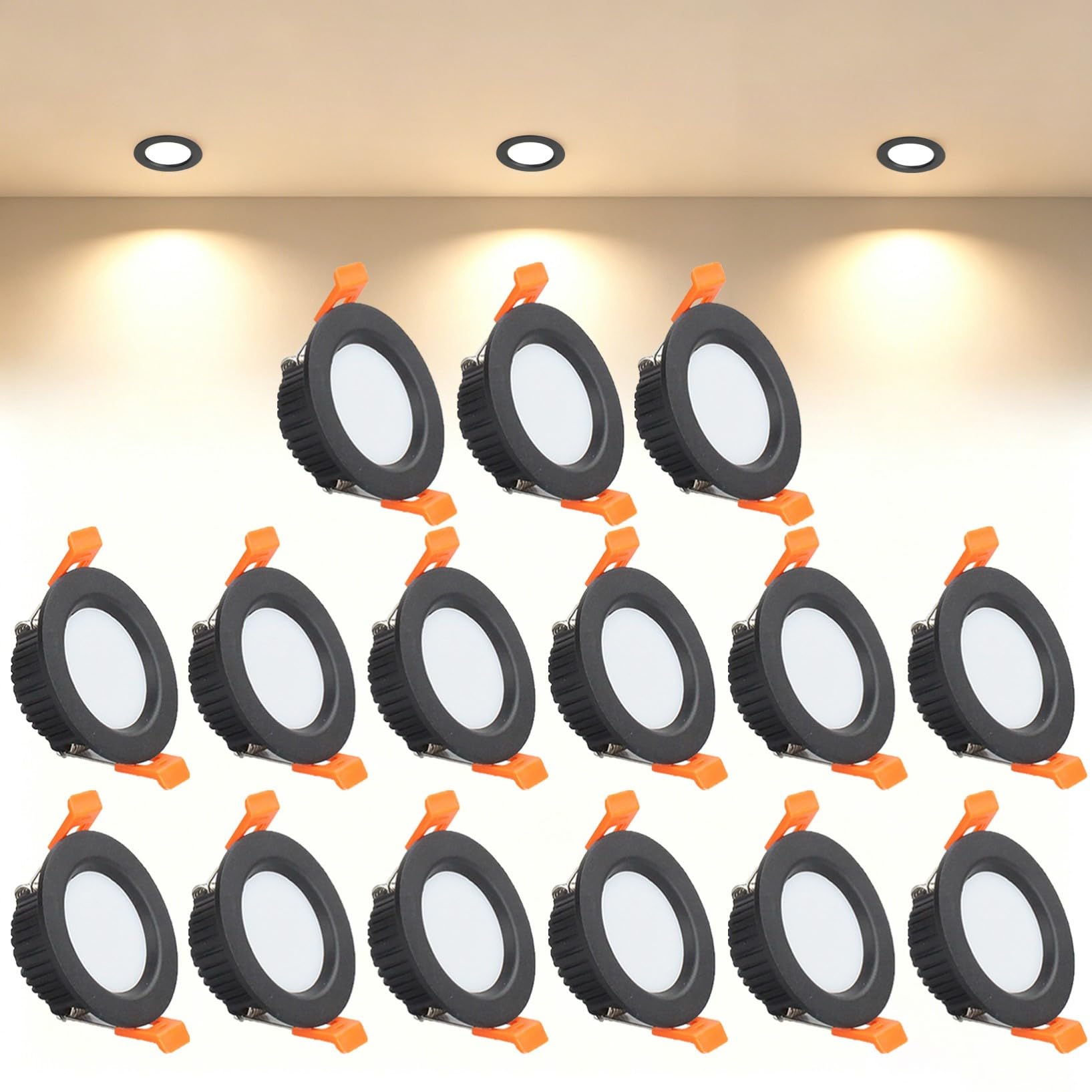 VOGHMOLD 3W Ultra Slim LED Downlight Recessed Ceiling Light 2 inch, 3000K Spot Lights Black Aluminum Trim, Cut Φ50-55mm, AC110-240V Panel Lighting for Office Hallway Closet, 15 Pack
