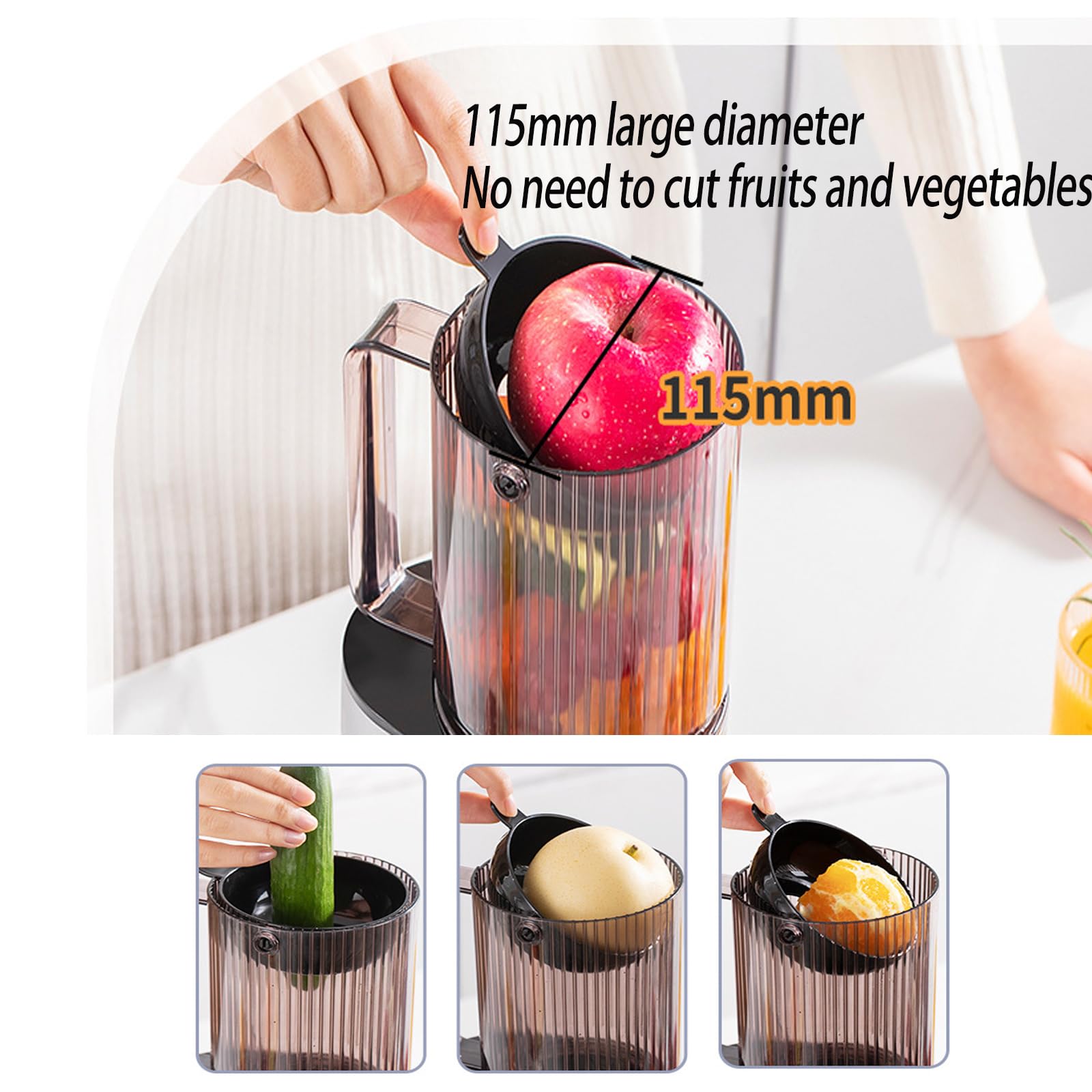 Presse-agrumes à froid professionnel avec séparateur de pulpe amovible, facile à nettoyer, haut rendement pour fruits et légumes entiers
