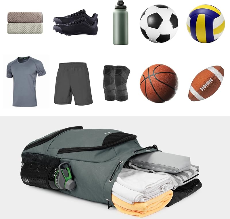 sportsnew Multifunkciós Sporttáska Hátizsák - Kosárlabda, Focilabda Tartóval, Cipőrekesszel és Nedves Zsebbel, Unisex, 47x35x16cm, Szürke