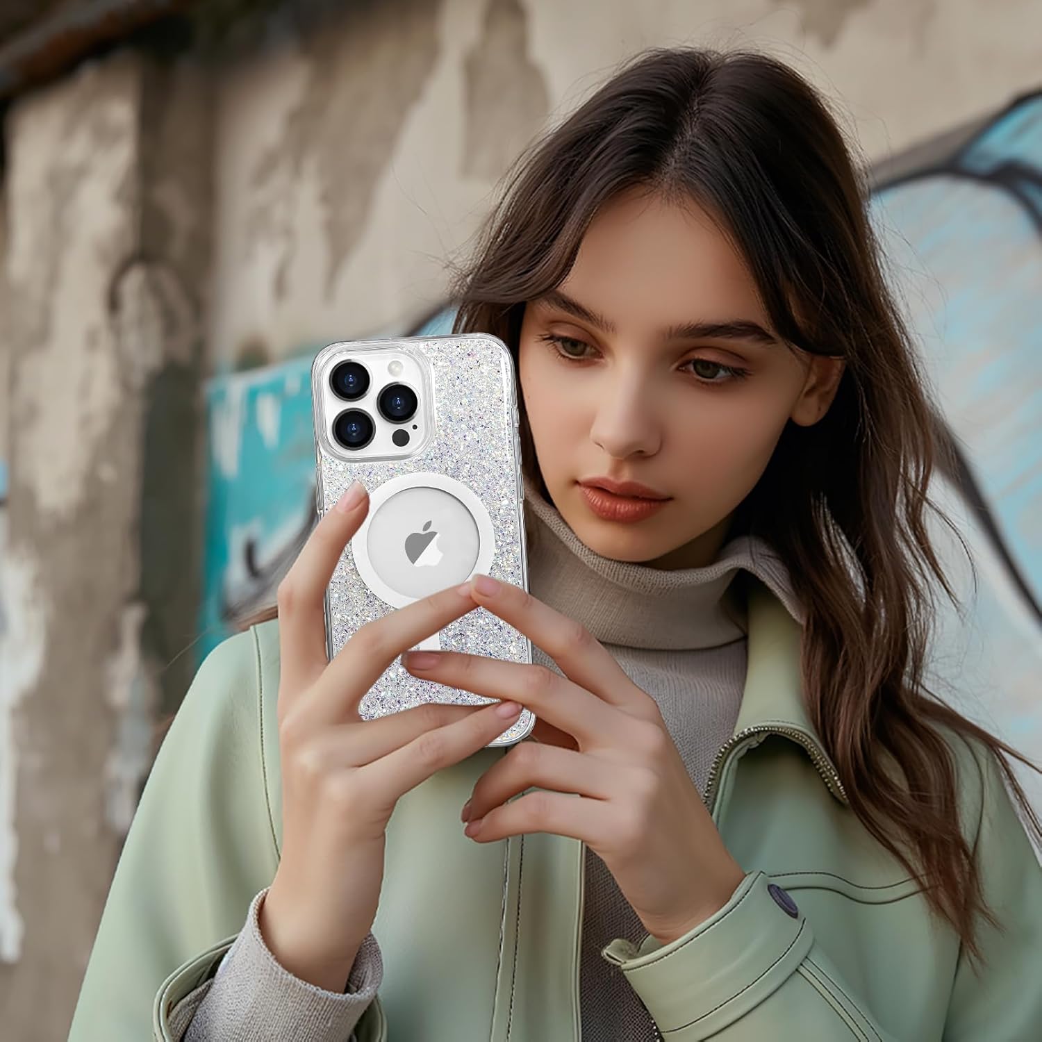 Bonoma for iPhone 16 Pro Case Sparkly Glitter Bling Back, Magnetic Support for MagSafe Shockproof, Crystal and Clear High-Duty Protection for Girls Women-Glitter Crystal - Image 7