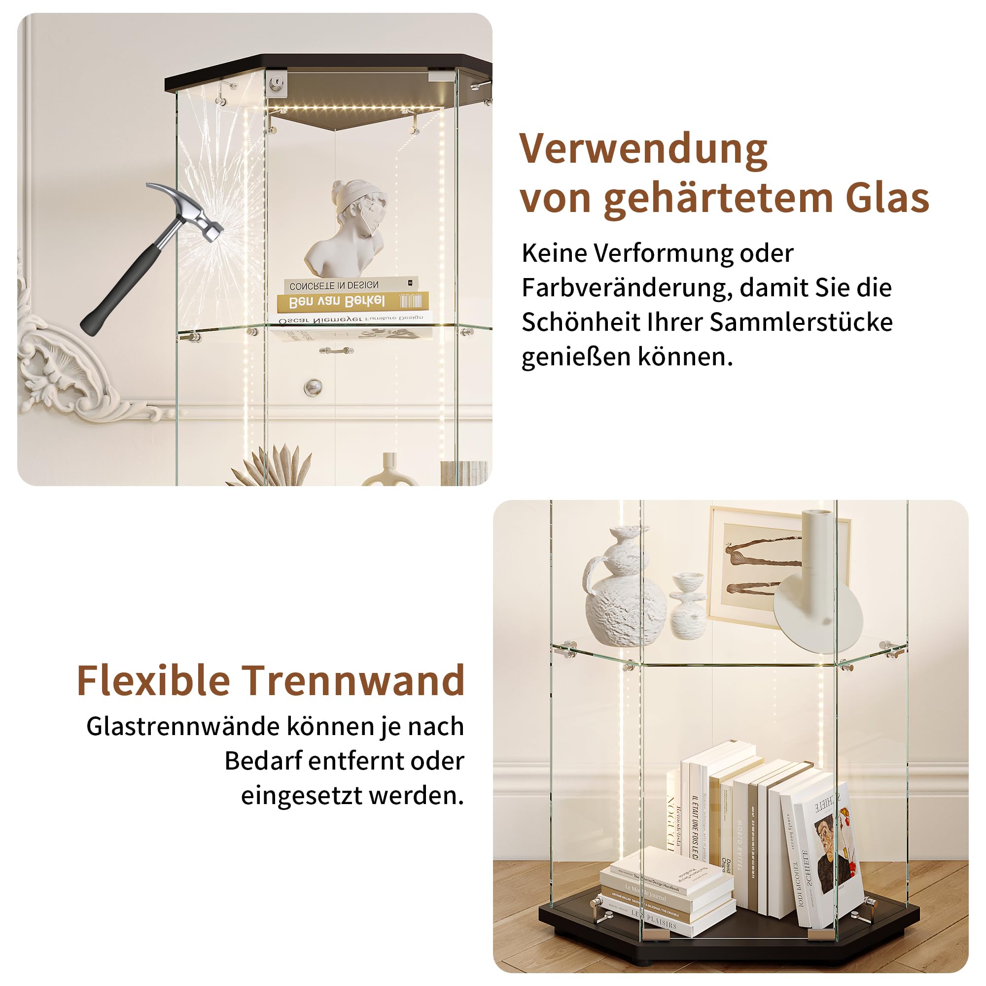 Vitrina de esquina con LED, vitrina de cristal de esquina, vitrina coleccionable con puerta, vitrina de cristal de 5 capas, resistente al polvo, para coleccionables, libros, vino, para salón