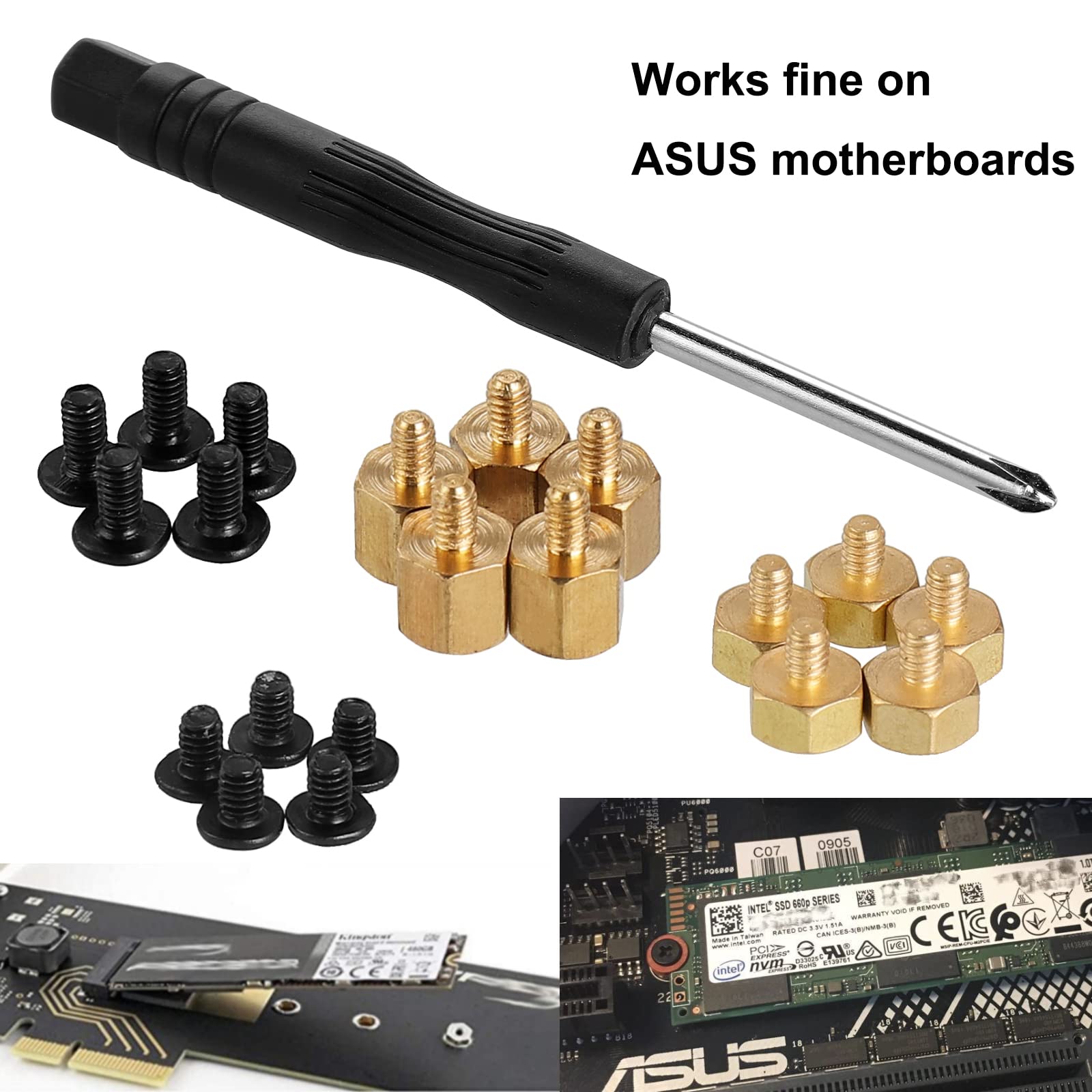Zestaw śrub M.2 SSD, zestaw śrub M.2 SSD Nvme, zestaw montażowy, płyta główna do PC i śruba do Asus. 10 standoff 10 śrub 22 podkładki 1 śrubokręt (czarny)