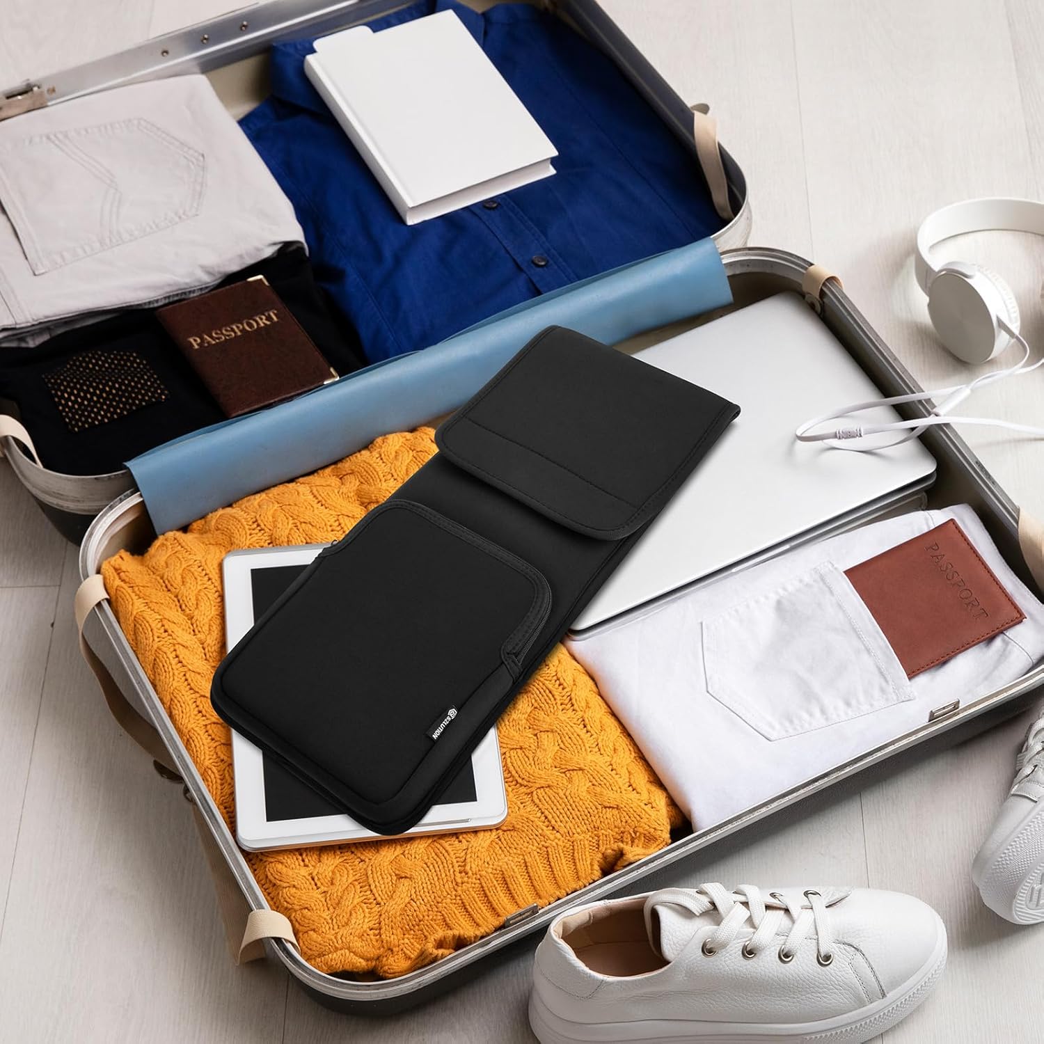 Keyboard Sleeve Travel Case for Wireless Bluetooth Full Size Keyboards (up to 20 Inches), 6.5" x 17.5" up to 6.5" x 20" Neoprene Protective Keyboard Case with Mouse Storage Pocket (Black) - Image 9