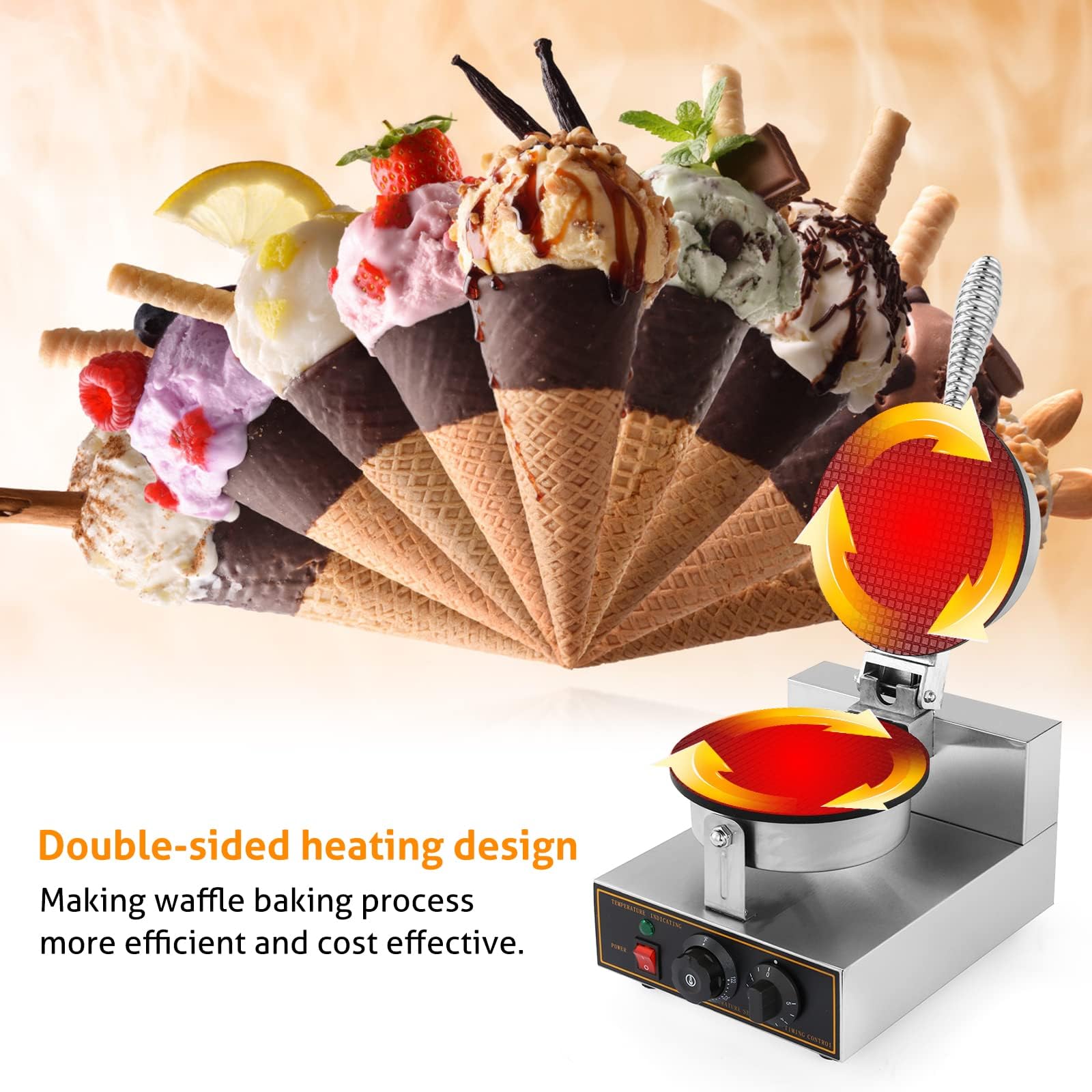Máquina eléctrica Comercial para Hacer Conos de gofre - 1200 W con rangos de Temperatura de 50 ℃ a 300 Rollos de Huevo, Tortillas, Salas de Pasteles - Ideal para,