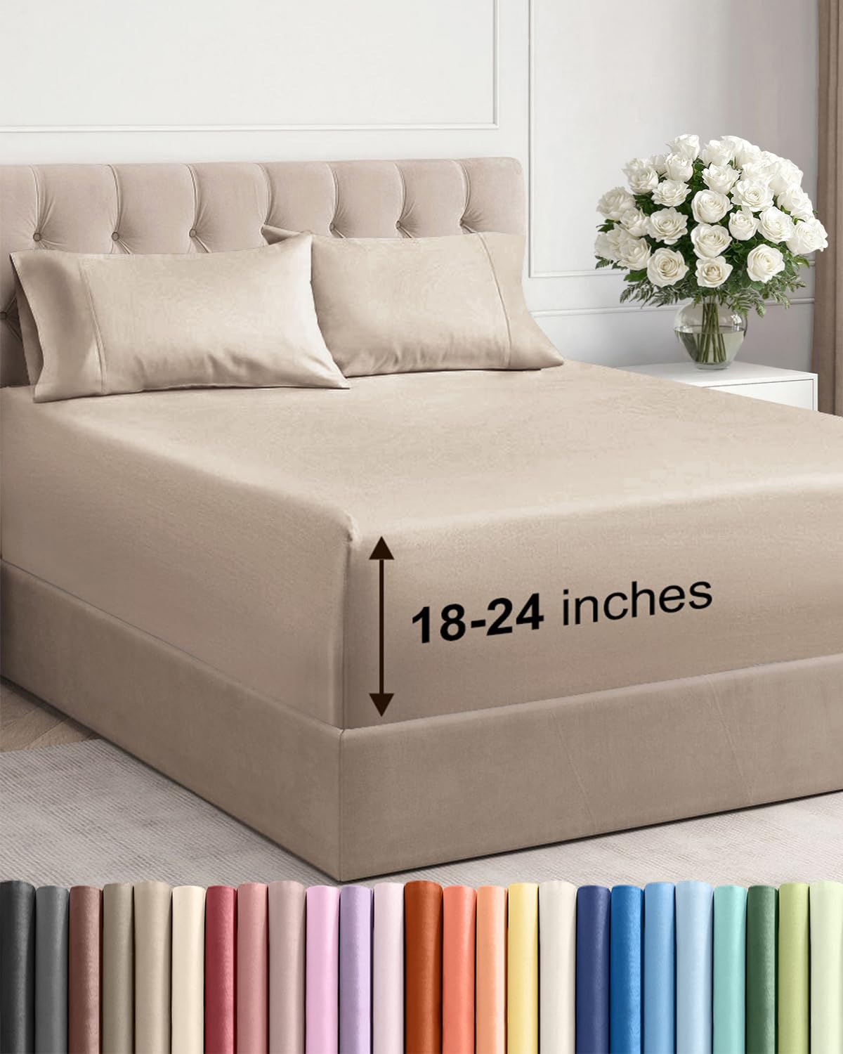 CGK Extra Deep Twin Sheet Set - 4pc Cooling Sheets - Wheat