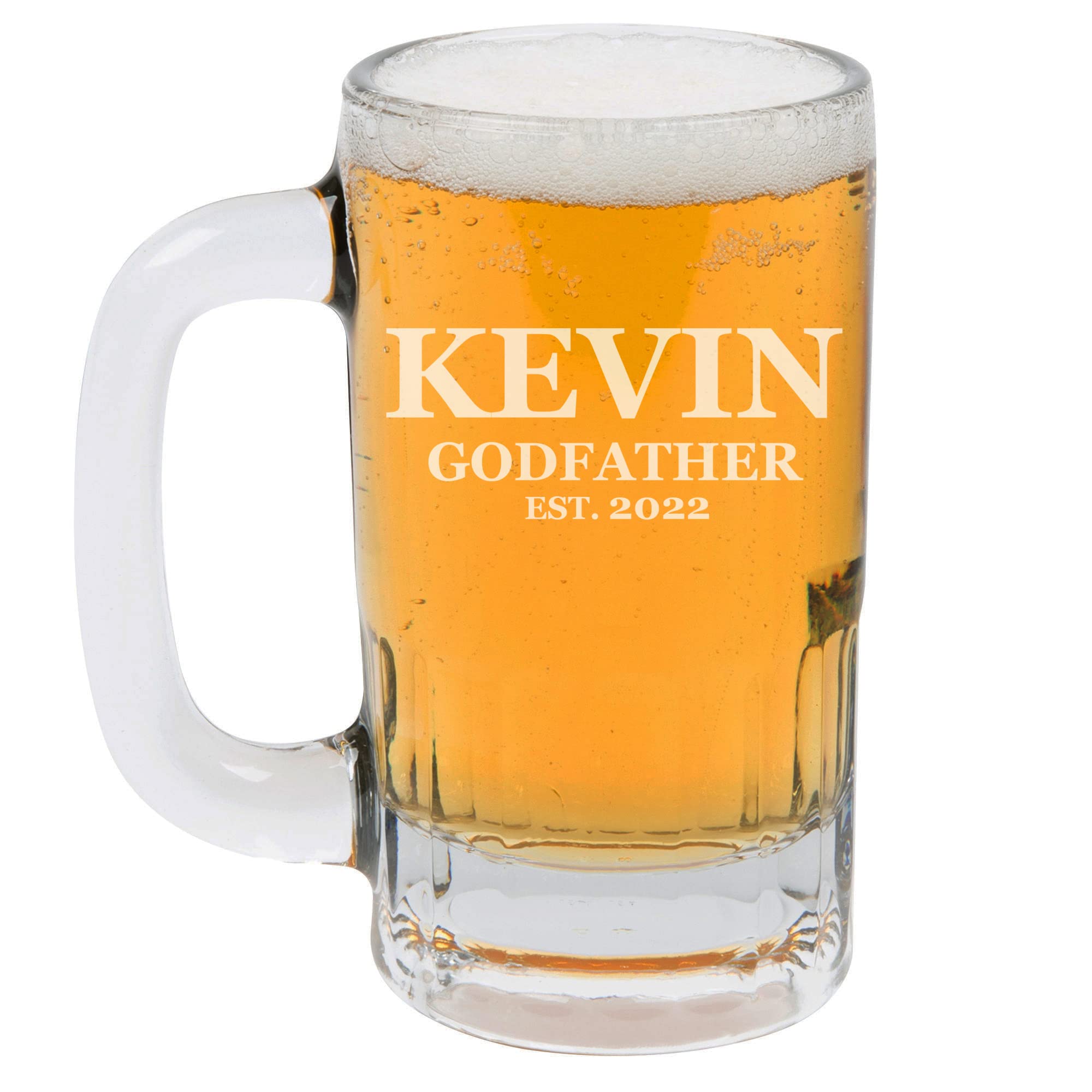 Custom Engraved Glass Personalized Godfather Est New (12 oz Beer Mug)