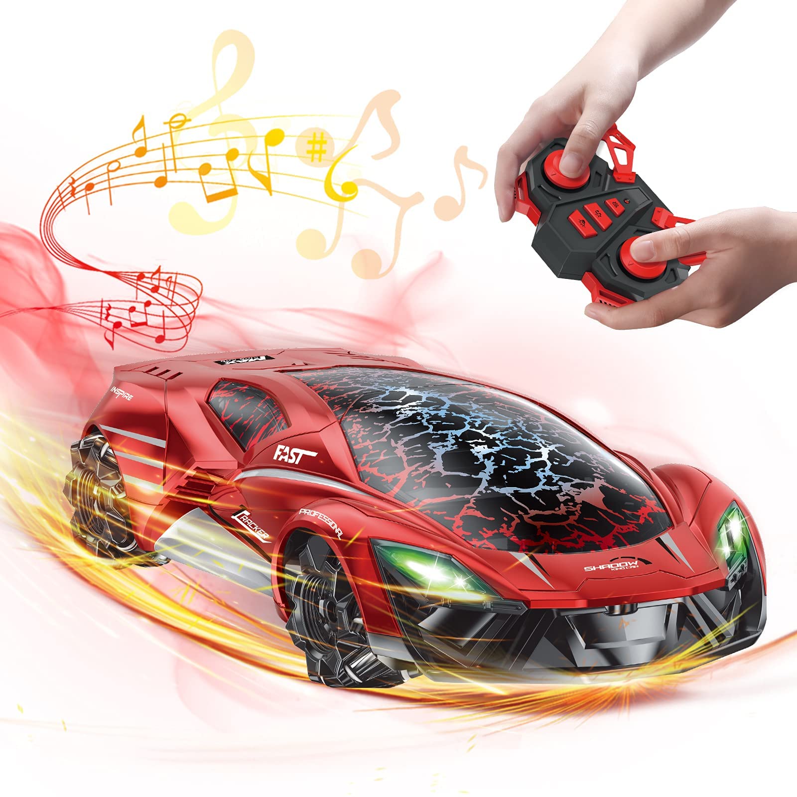 MAKINGTEC Remote Control Car, RC Drift Stunt Race Car 360°Rotating Hobby RC Sport Car with LED Lights & Music, Cool Vehicle Toys Birthday Gifts for Kids Boys Girls Age of 6-12