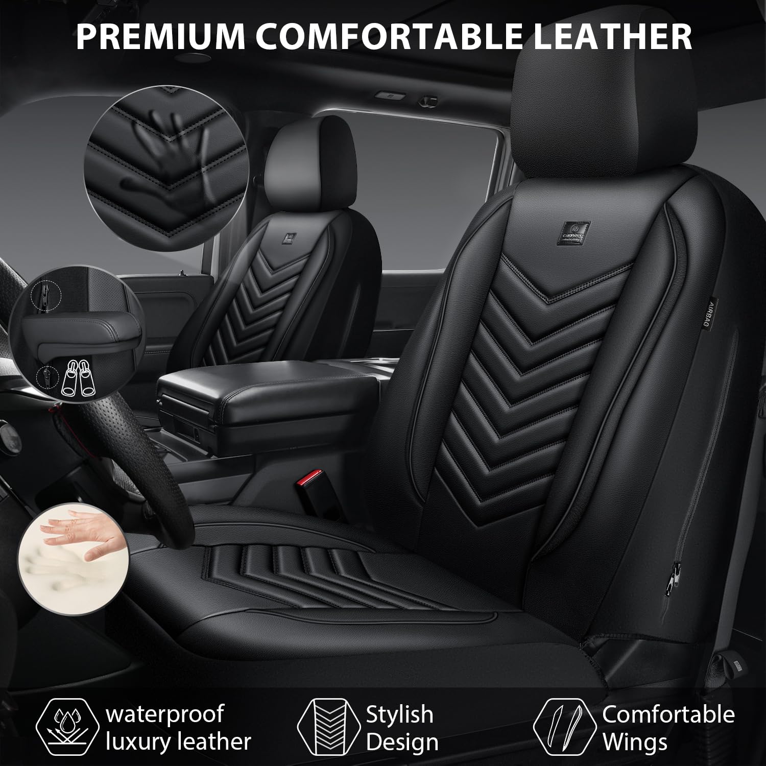 CAR PASS 3D Foam Faux Leather Car Seat Covers Front Seats Waterproof Leather Front Seat Cover for Cars — view 9