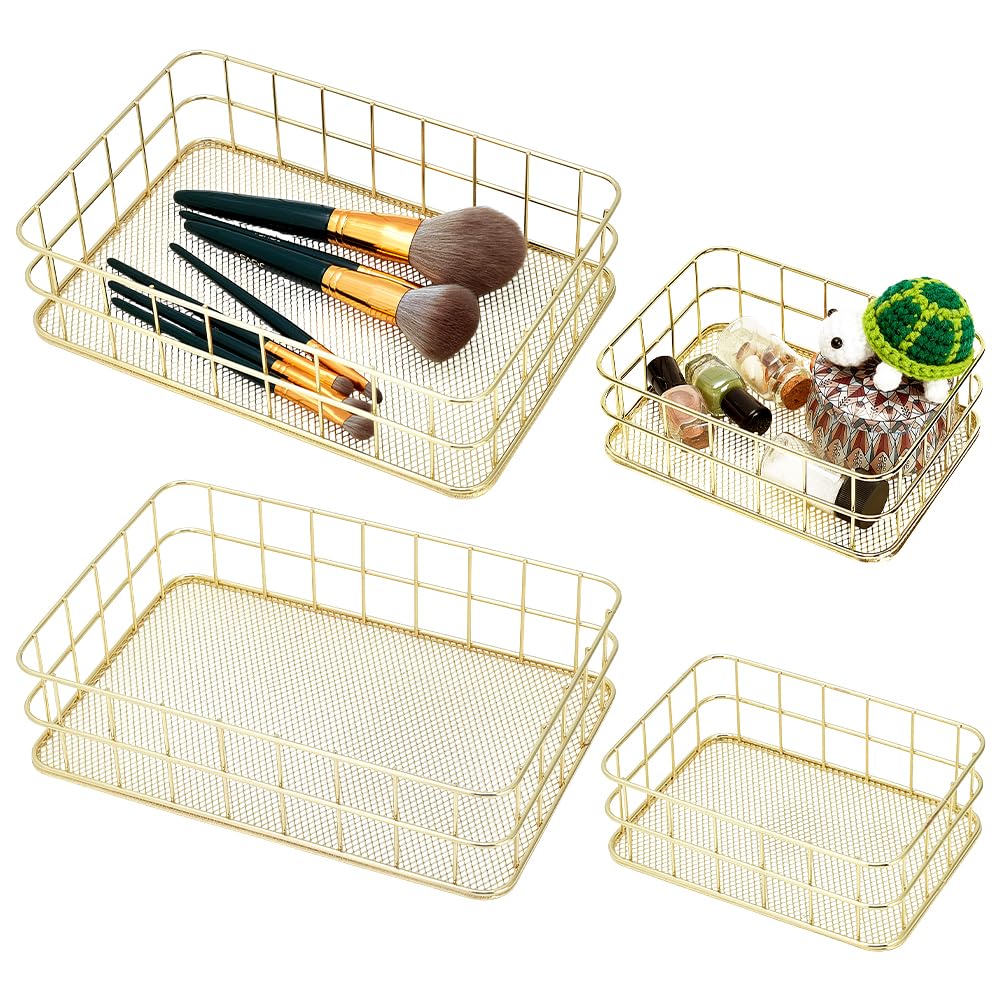 Panier de rangement en maille metallique rectangulaire lot de 4 boites de rangement