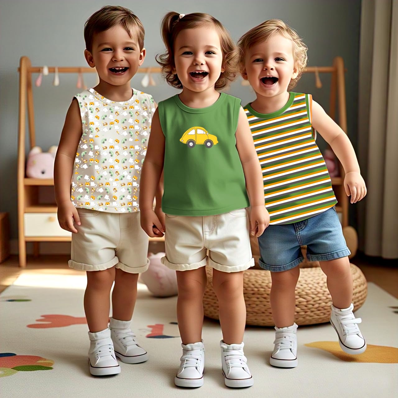 Toddylon Baby Boys Vest Regular Fit Sleeveless Cotton T-Shirts | Printed Vest | Summer Top | Kids Vests (Pack of 3) (12-18 Months) - Image 3 thumbnail