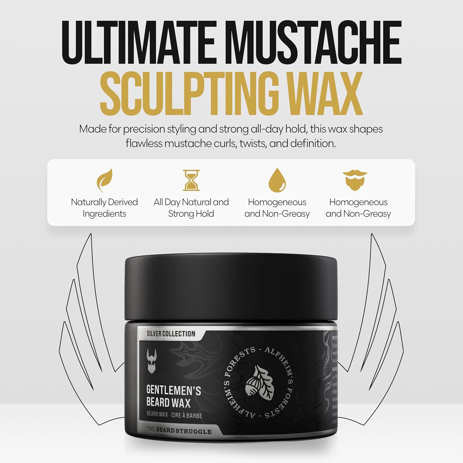 Gentlemen's Beard & Mustache Wax for Men by Beard Struggle - Viking Beard Wax Helps to Tame Style & Groom - Silver Collection - Alfheim's Forests - Moustache Wax, 50g / 1.76 US. oz.