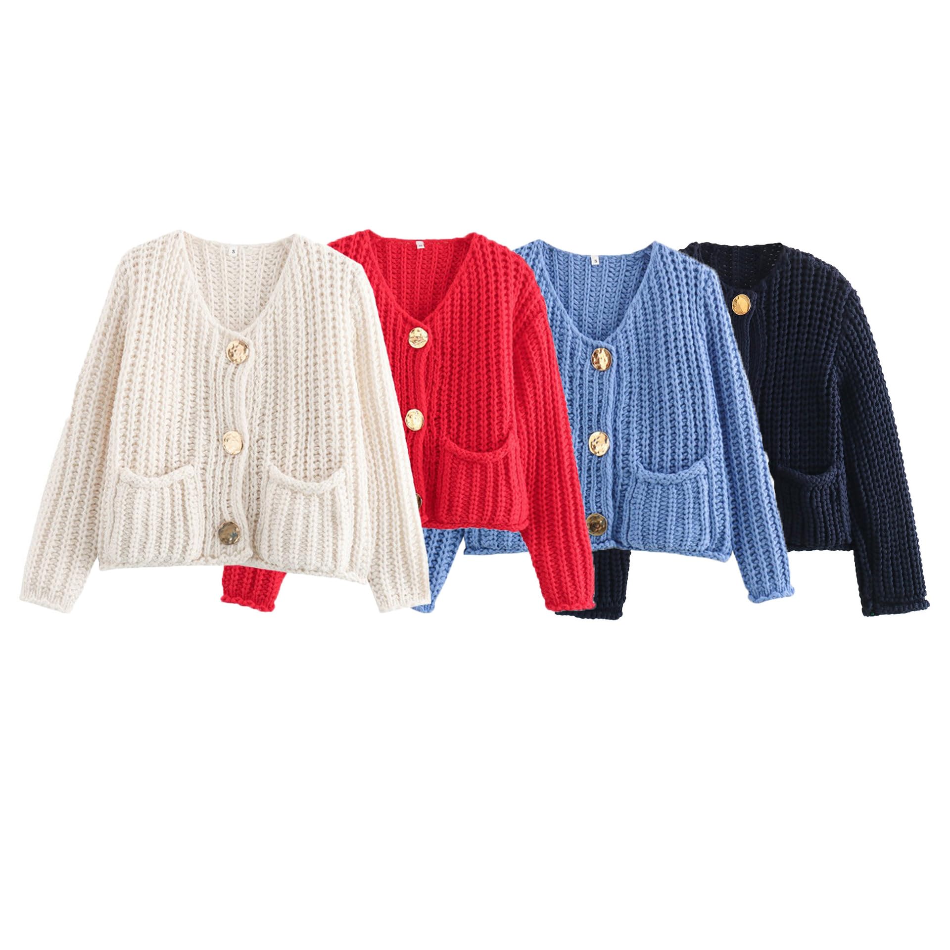 Cárdigans de Punto Grueso para Mujer Cárdigan Corto de Punto con Frente Abierto Suéter de Manga Larga con Botones Abrigos de Suéter Cálidos de Otoño Chaqueta de Suéter de Invierno para Uso Diario