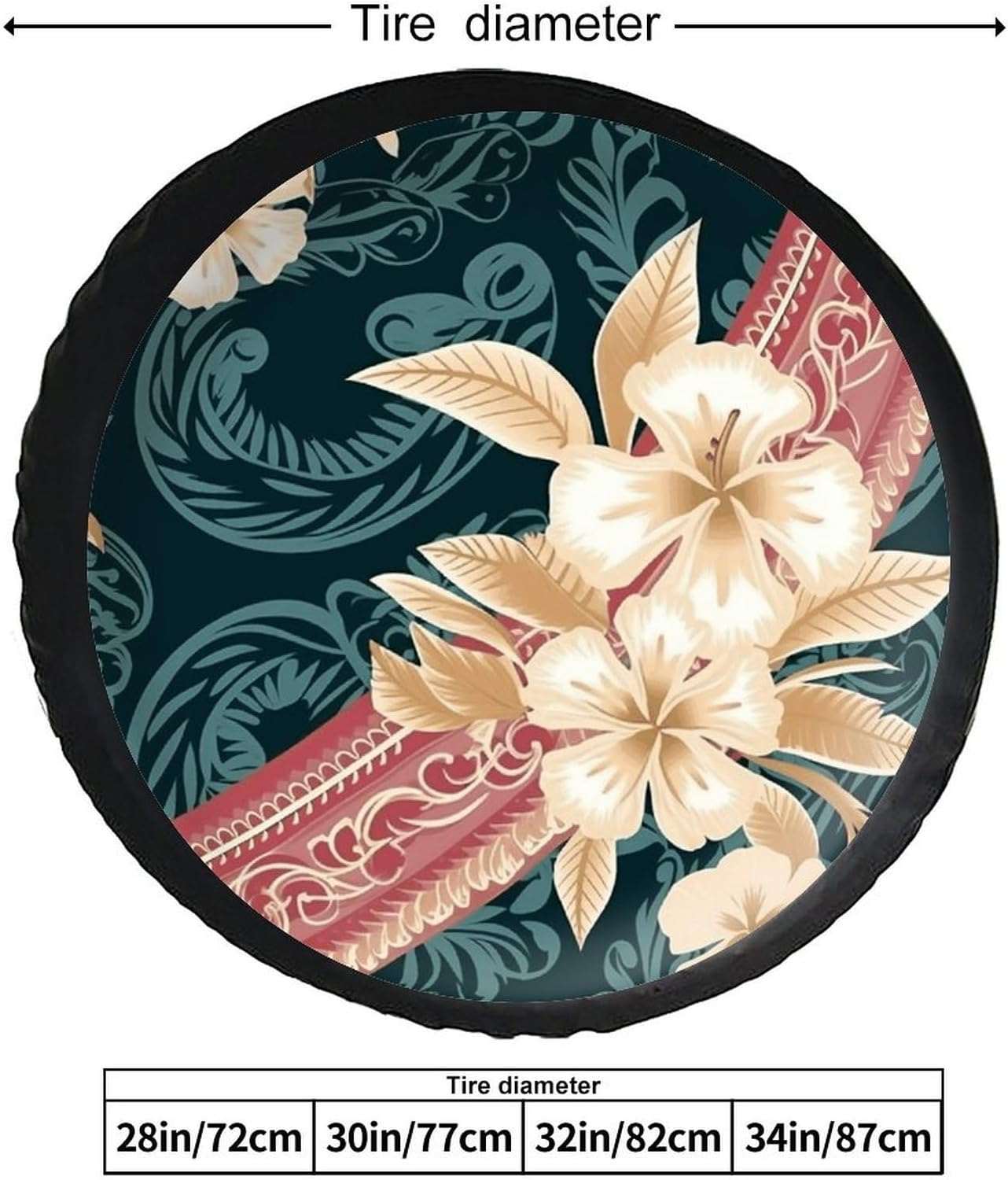 28"-34" Thickening Spare Tire Cover Elegant Hawaiian Pattern Waterproof Leather Tire Wheel Cover for Trailer Jeep RV SUV