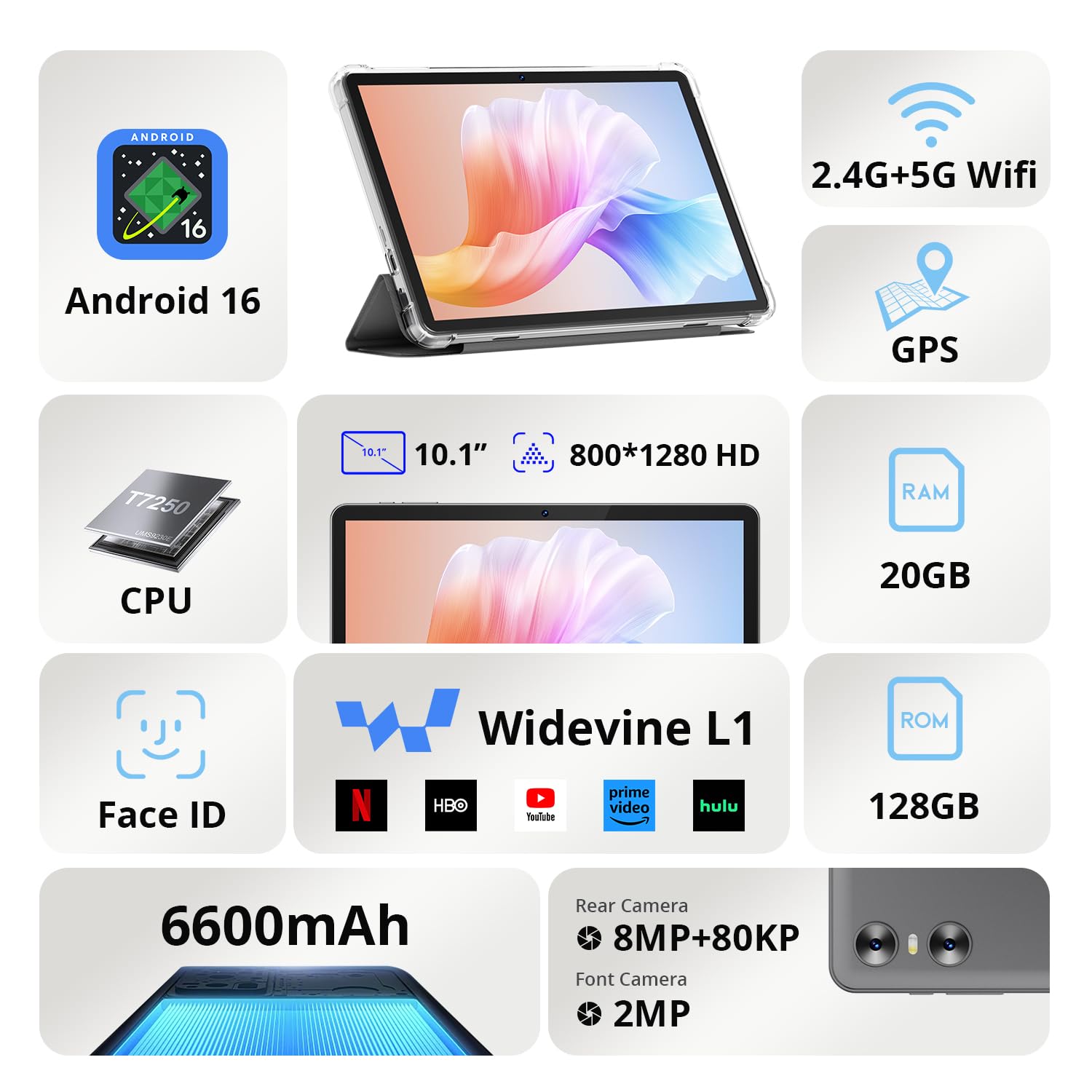 SVITOO Tablet mit Tastatur und Stift 10 Zoll Android 16 (Modell 2026), Unisoc T7250, 20GB RAM (4+16 virtuell) + 128GB, bis 1TB microSD, Widevine L1, WLAN 2,4/5 GHz, GPS, 6600 mAh (NTC)