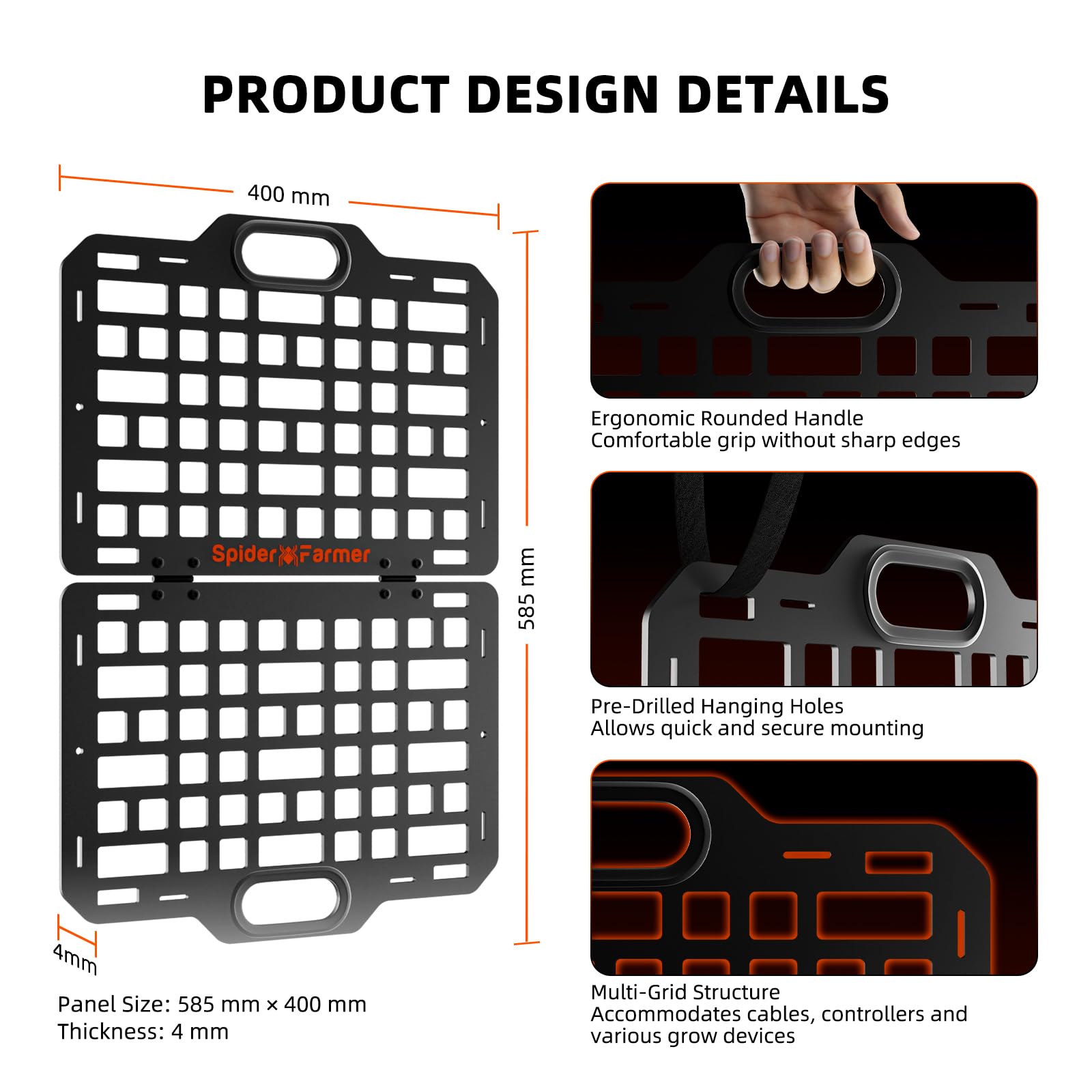 Spider Farmer Grow Tent Gear Board, 2026 Nuovo sistema di gestione delle attrezzature e dei cavi pieghevole e resistente, organizer per pannelli di montaggio in acciaio per GGS Smart System, ciabatta