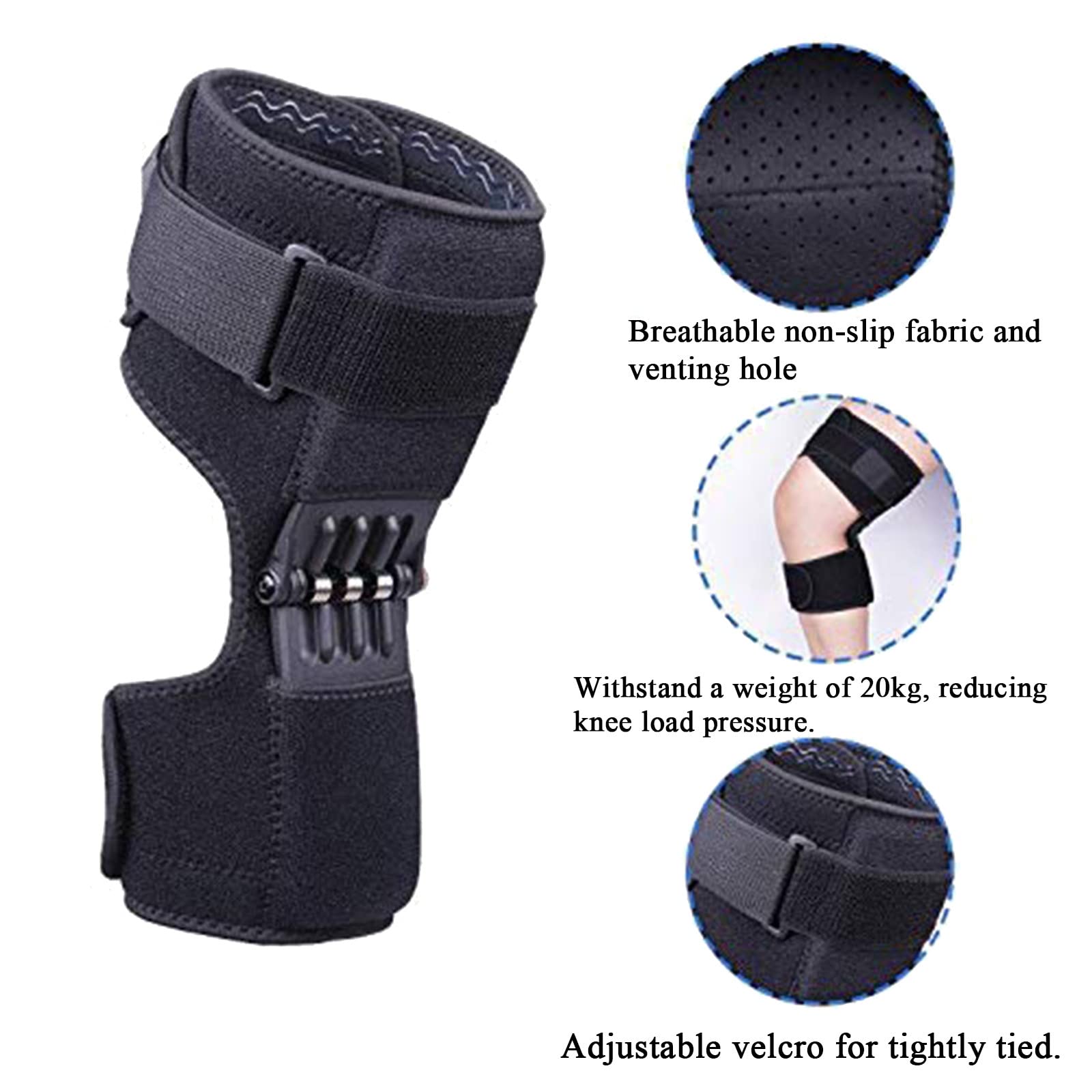 Ginocchiera 2 Pezzi con 3 Molle, Supporto articolare stabilizzatore per Ginocchio a Molla, tutore per Ginocchio Power Lift per Gambe deboli Old Cold Leg Sports Training Squato,Black