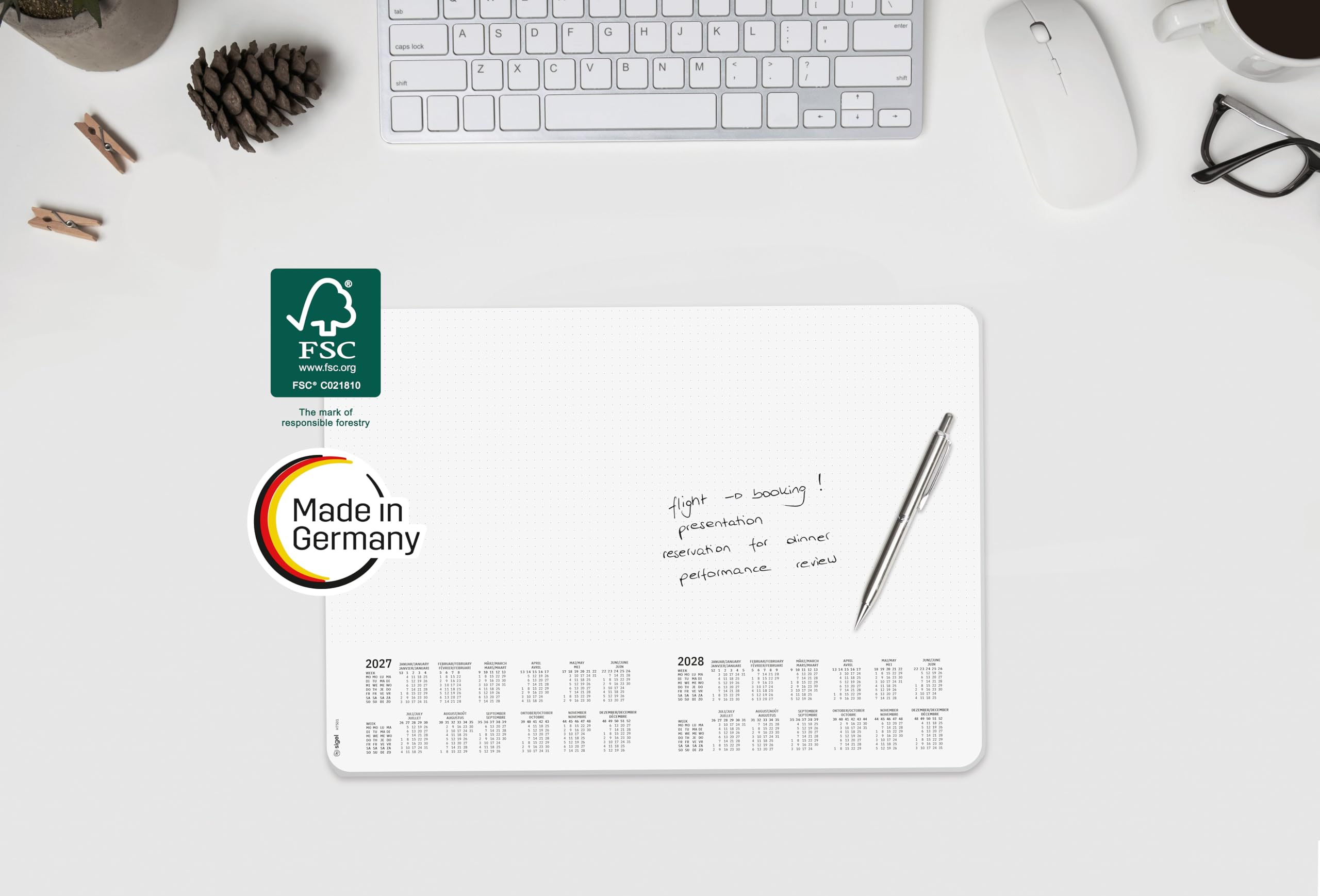 SIGEL Sous-main papier 2027/2028 A3 | H7501, lot de 5, coins arrondis, design dotted, blanc et noir, 30 feuilles