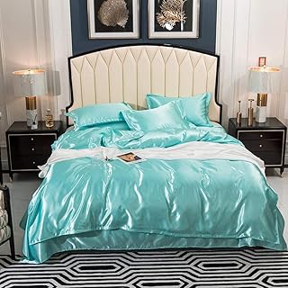parure copripiumino letto matrimoniale raso,Biancheria da letto a quattro pezzi, biancheria da letto in puro colore, biancheria da letto in seta artificiale, copripiumino-F_Letto da 1,8 m (4 pezzi)