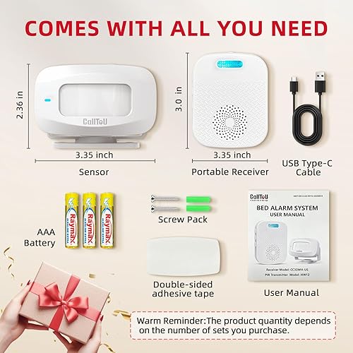 Miniatura 9 de CallToU Alarma de cama para adultos mayores, sensor de alarma y prevención de caídas para ancianosdemencia y más, sensor de movimiento portátil con