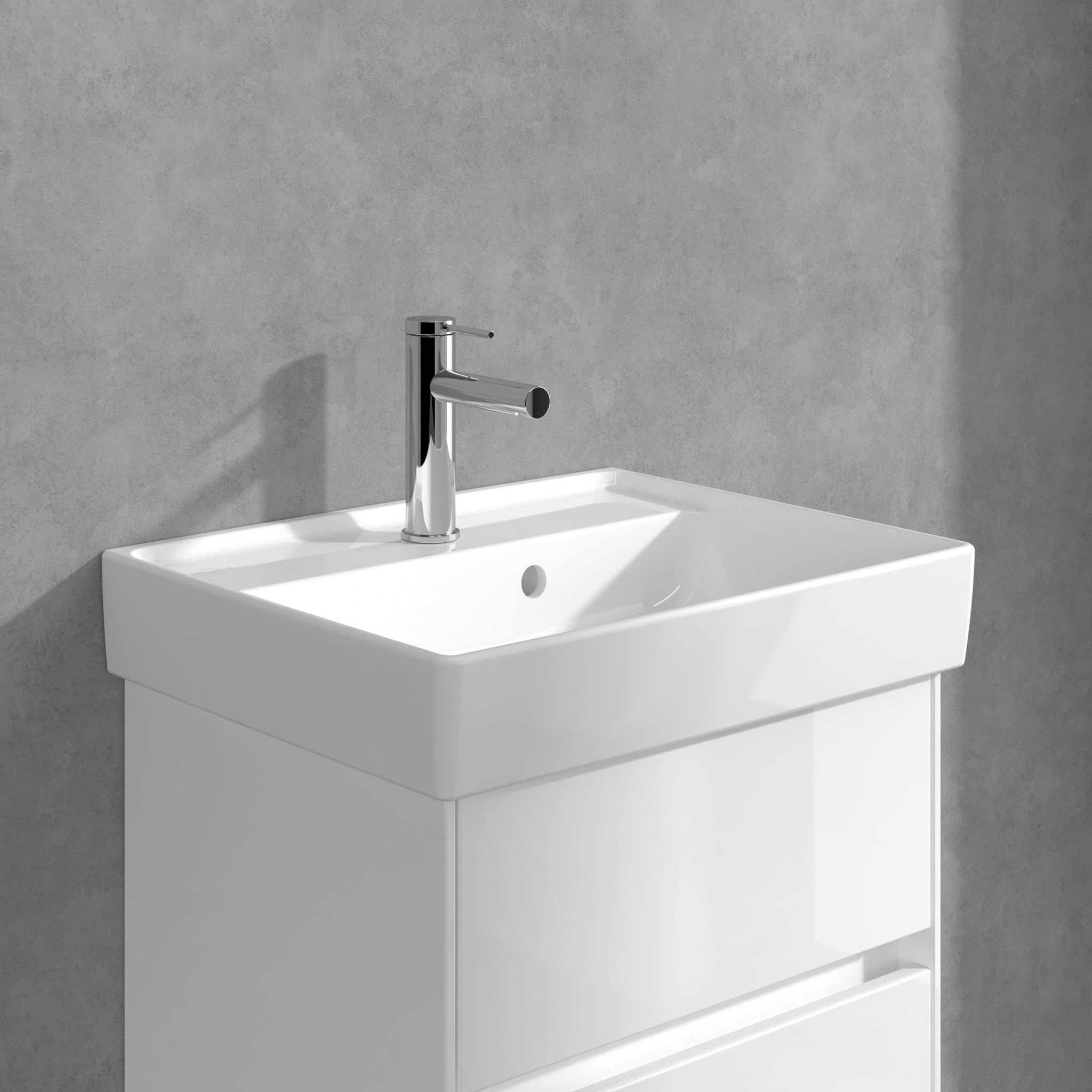 Mezclador de lavabo Villeroy & Boch Loop & Friends, sin tapón, grifo de baño con cartucho cerámico, grifo de lavabo ahorrador de agua, altura de pico 106 mm, redondo, cromado