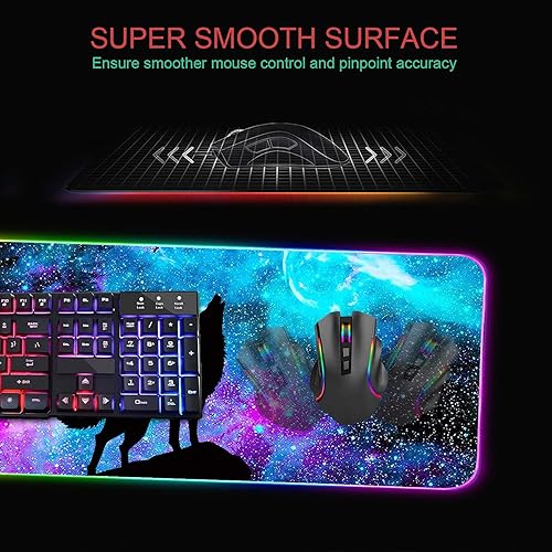Vista 95 de Alfombrilla de mouse RGB para juegos con posavasos para café, alfombrilla de mouse LED grande XXL, base de goma antideslizante, alfombrilla de mouse