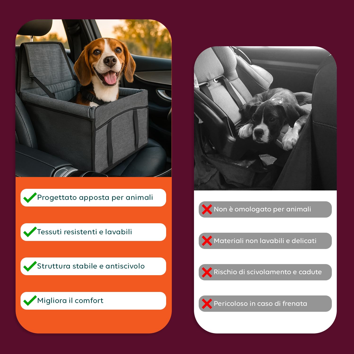 Wintem Transport pour Chien de Voiture pour Petite Taille (jusqu'à 5 kg) – Siège Auto pour Chien 28 x 39 x 39 cm avec Laisse de sécurité intérieure – Tissu Oxford imperméable et Respirant – Facile à