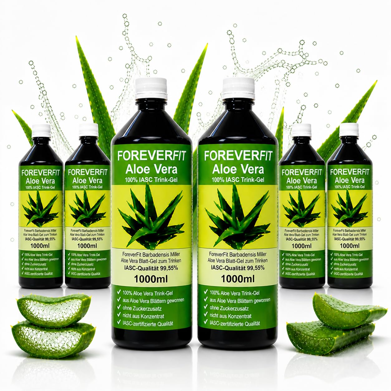 Aloe Vera Trinkgel 6 x 1000ml Barbadensis Miller Blattgel unverdünnt KEIN Saft KEIN Konzentrat OHNE künstliche Vitamine. Acemannan bis 1200mg/Liter. 30242