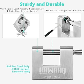 71/60-2PS Stainless Steel D-Shaped Padlock with Stainless Steel Key for Garage Door, Containers, Shed, Locker and Warehouse (2-3/4 inch, Keyed Alike - 2 Pack)