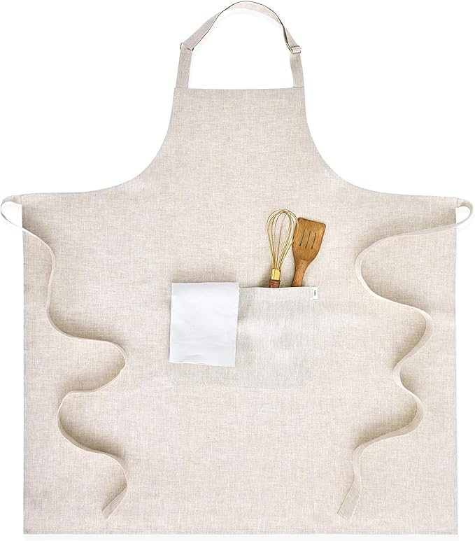 Solino Home Linen Bib Apron (Light Natural - Linen Apron)