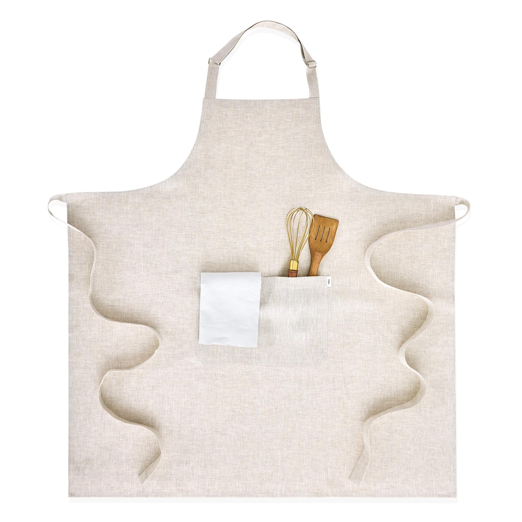Solino Home 100% Pure Linen Apron for Women & Men - Light Natural Full Midi Bib Apron, Adjustable Neck Strap with Center Pockets for Kitchen, Chef - Handcrafted from European Flax - 38" L x 36" W
