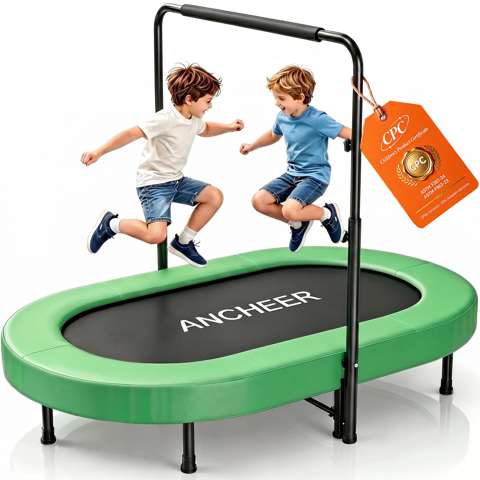 ANCHEER Trampoline for Kids, Toddler Trampoline Indoor Sports and Outdoor Games 56" Kids Rebounder 220LBS Capacity with Adjustable Safety Handrail Foldable Jumper for Boys and Girls